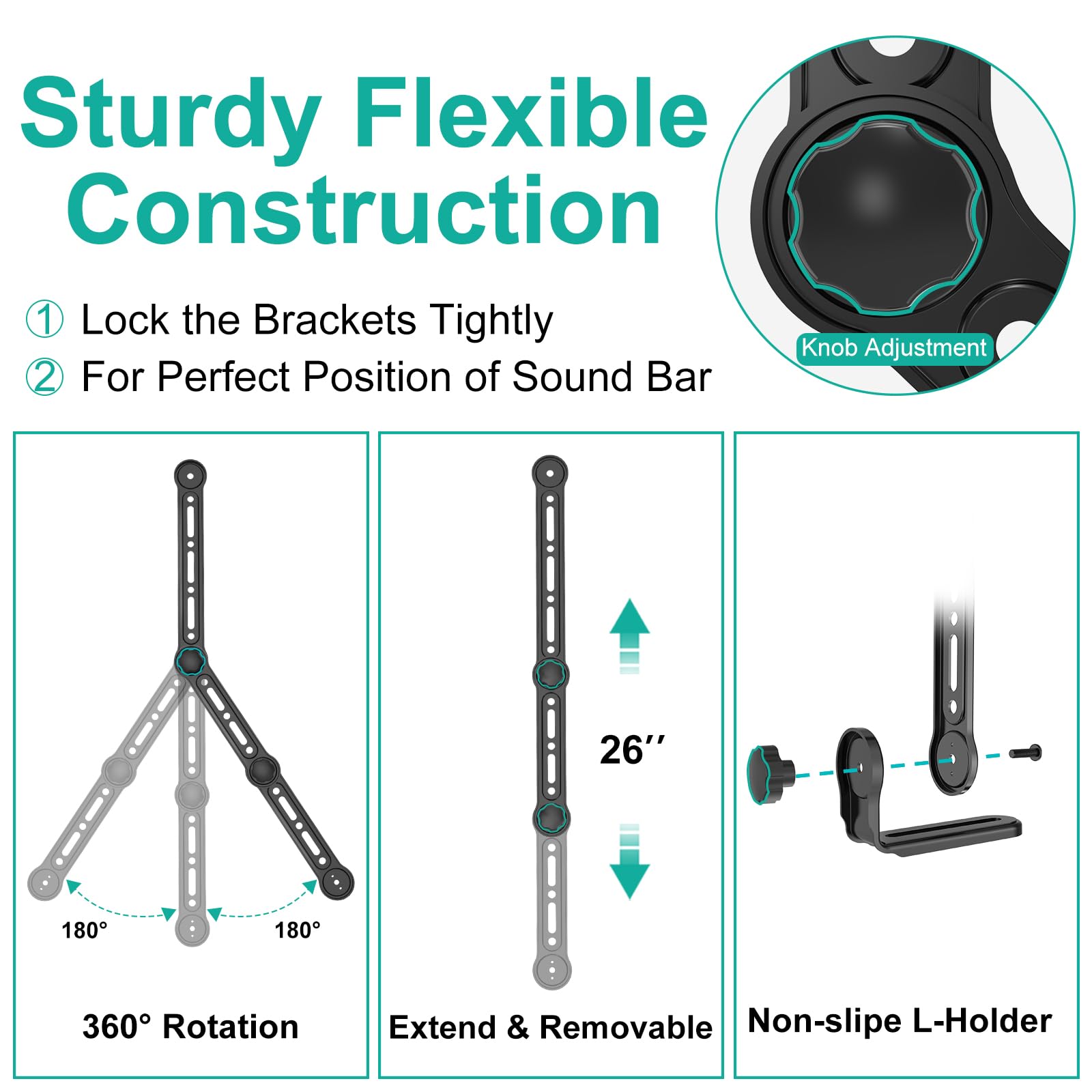 WALI Universal Sound Bar Mount   Compatible with Samsung, Sony, Vizio, Bose, LG, and Roku Sound Bars, Fits Most 23 90 Inch TVs, Adjustable Angle, Supports 33 lbs, Easy Installation, Black