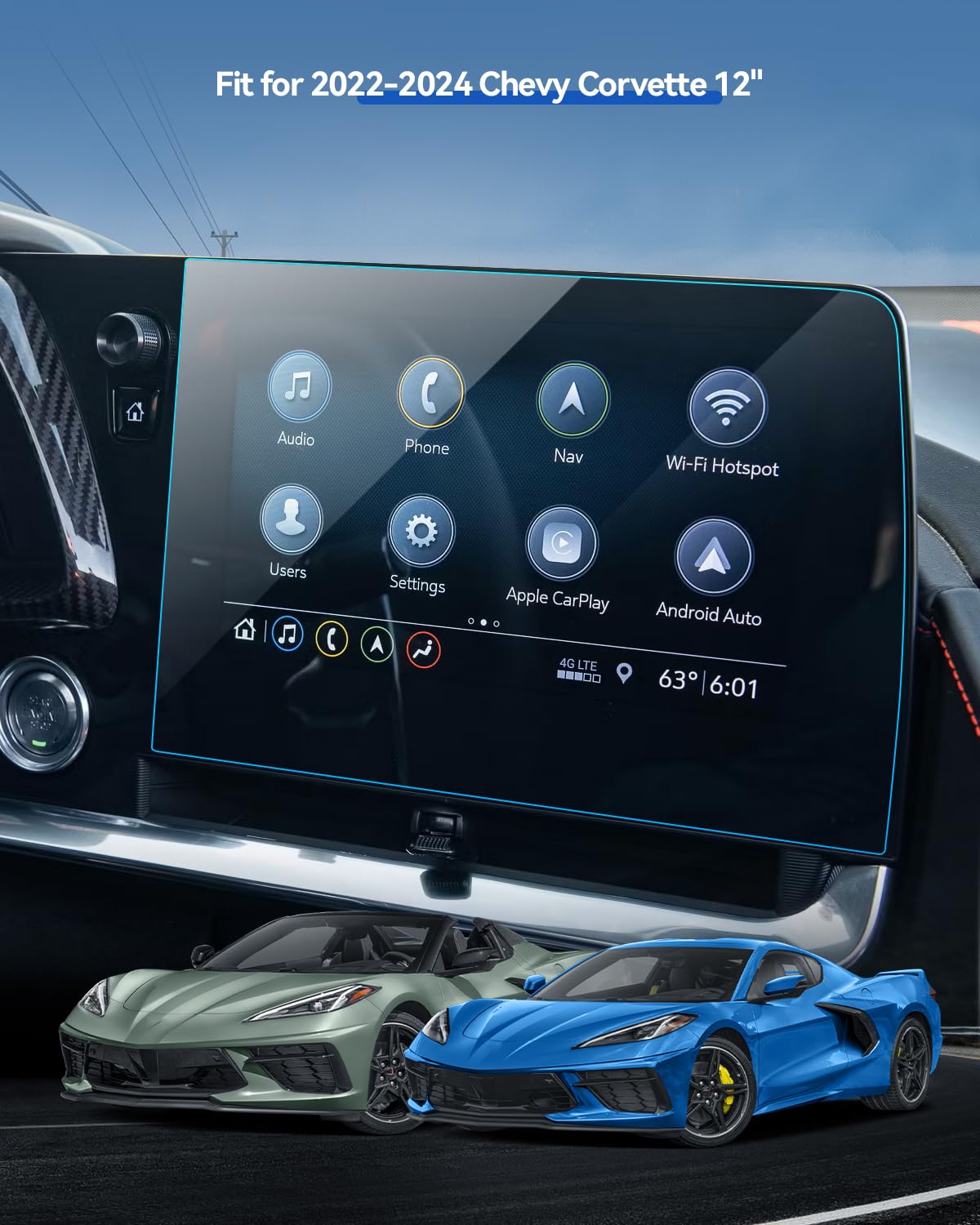 Lantu 2Pcs Car Screen Protector For 2022 2023 2024 Chevrolte Corvette C8 Accessories Navigation Nano Touchscreen Protector Film