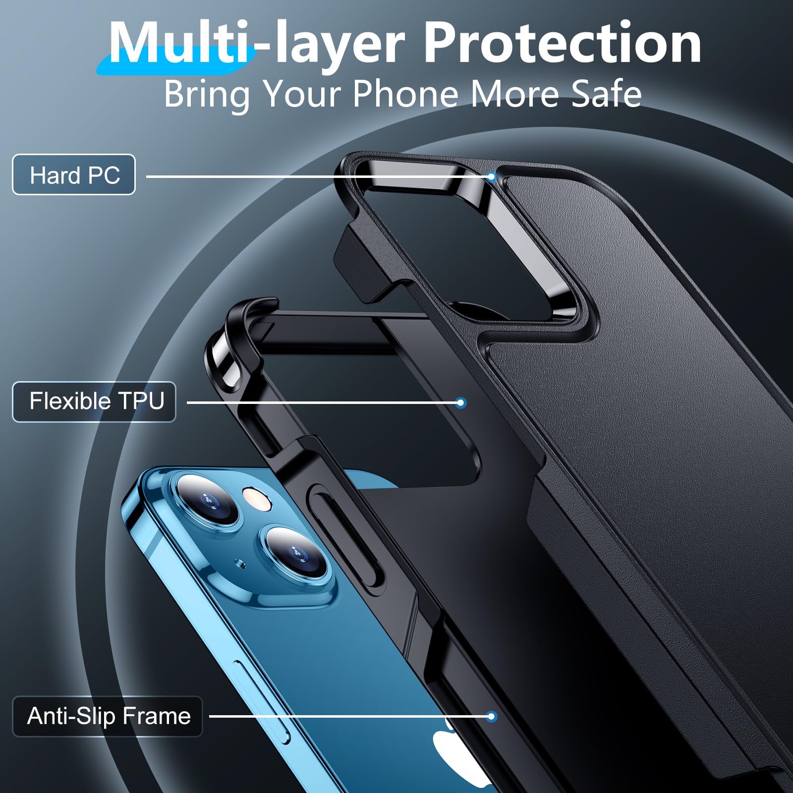 Temdan Designed For Iphone 13 Case,[2 Layer Structure][12 Ft Military Grade Drop Protection] Non Slip Heavy Duty Shockproof Prot