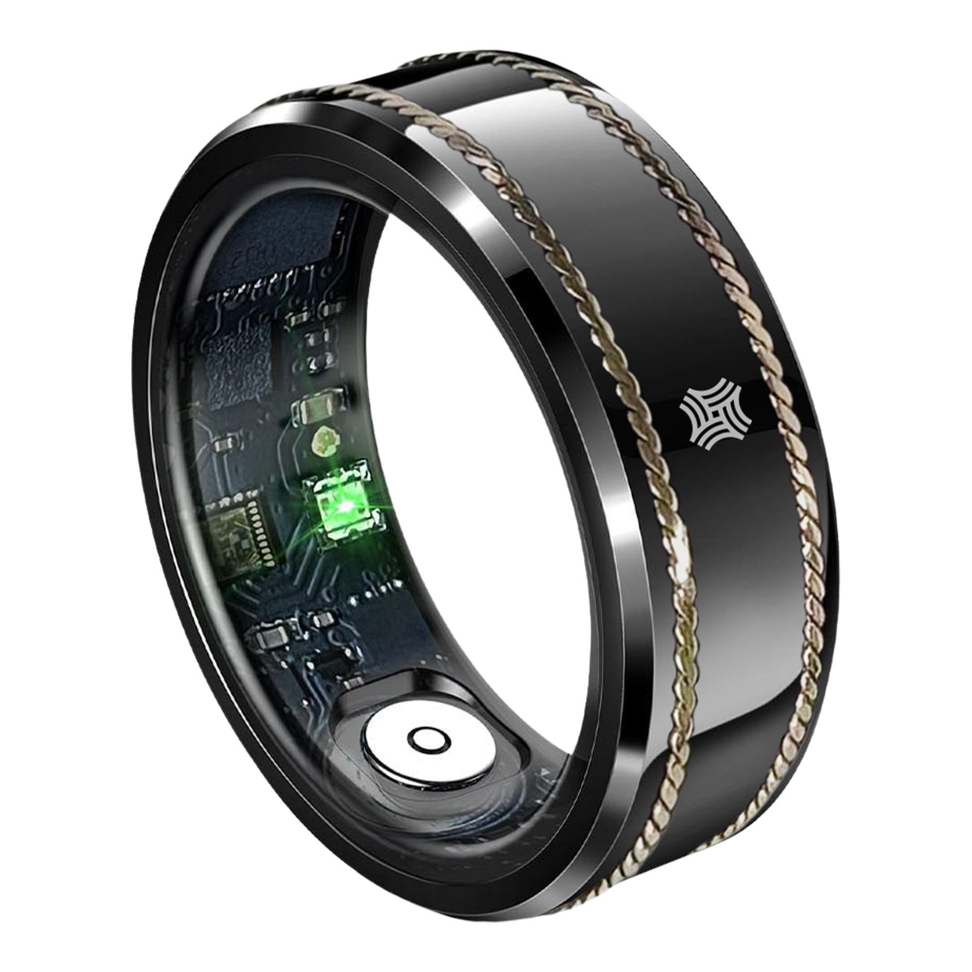Pachira Smart Ring, Dual 14K Gold Inlays, Fitness/ Sleep/ Stress/ Heart Rate/ SpO2 Tracker, No App Subscription, Waterproof, 7-D