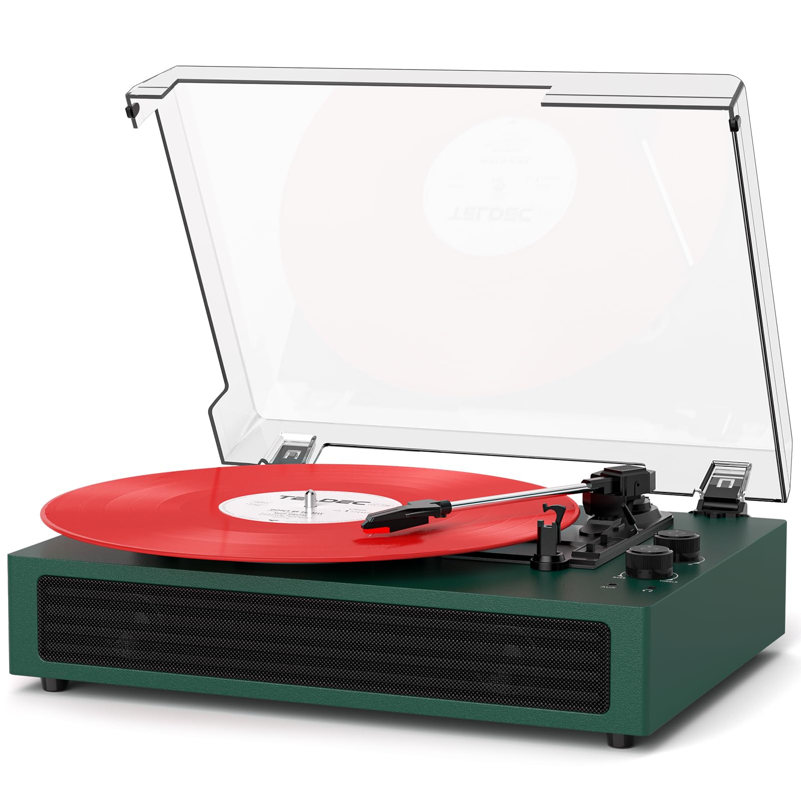 MANGOSTAN Bluetooth Record Player, Vintage Turntable with Treble & Bass Control, Built-in Stereo Speakers, 3-Speed Belt-Drive (3