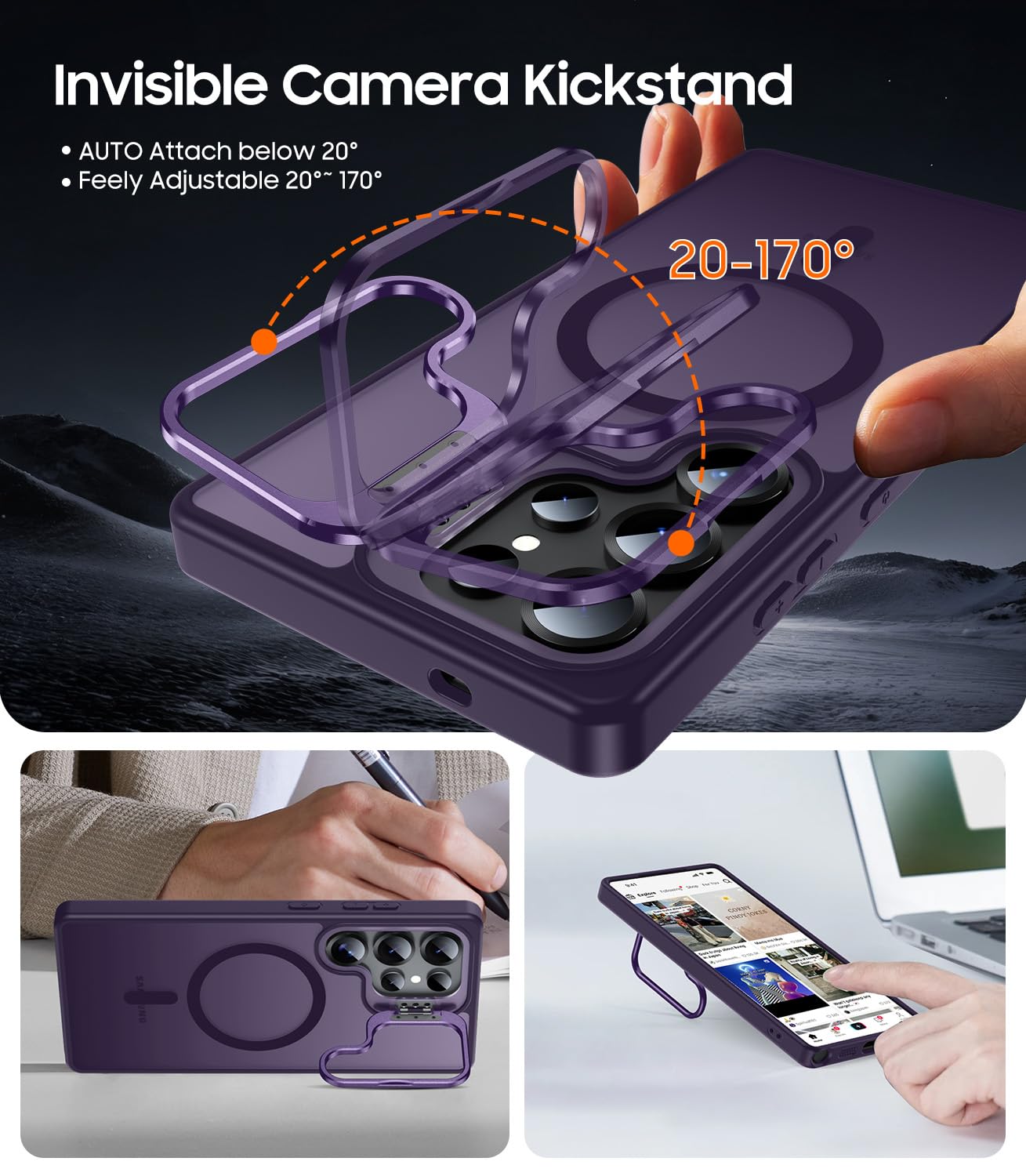 Norllben Magnetic For Samsung Galaxy S25 Ultra Case With Screen Protector & Adjustable Stand, Magsafe Compatible, Military-Grade