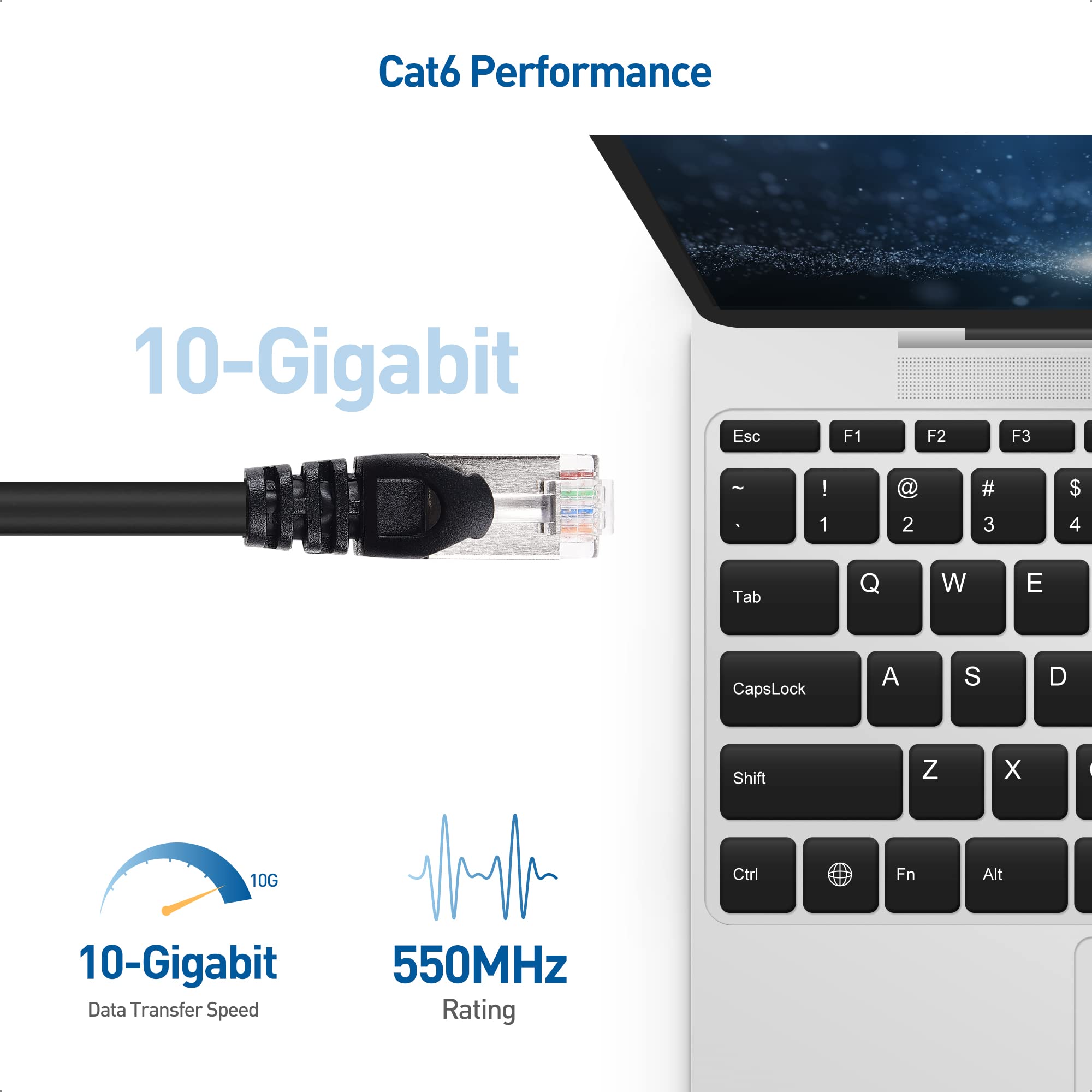 Cable Matters 10Gbps Snagless Shielded Cat 6A Ethernet Cable   25ft, Cat 6A Cable, Cat6A Cord, Ethernet Cord, Black