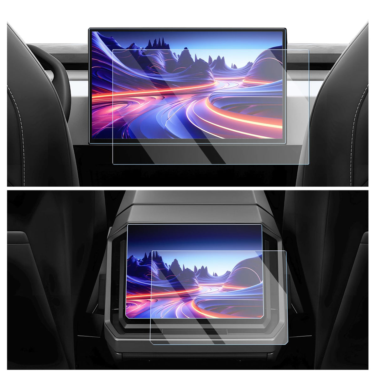 Cdefg 4 Pack Anti Reflection Screen Protector Compatible With 2024 Tesla Cybertruck Dashboard Touch Screen And Rear Row Display, Anti Glare Anti Scratch Touch Screen Protector Guard For 2024 Tesla