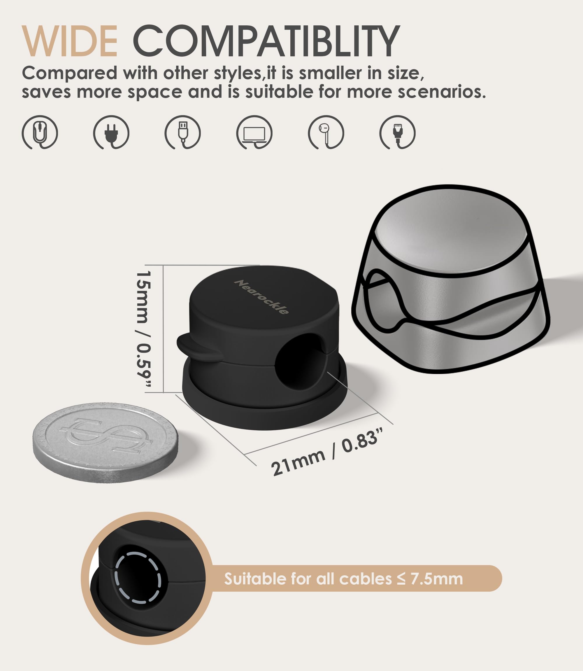 9 Pack Spring Cord Organizer Cable Clips [Locking Cable Rotatable], 2025 Latest Nearockle Phone Charging Cord Holder Cable Manag