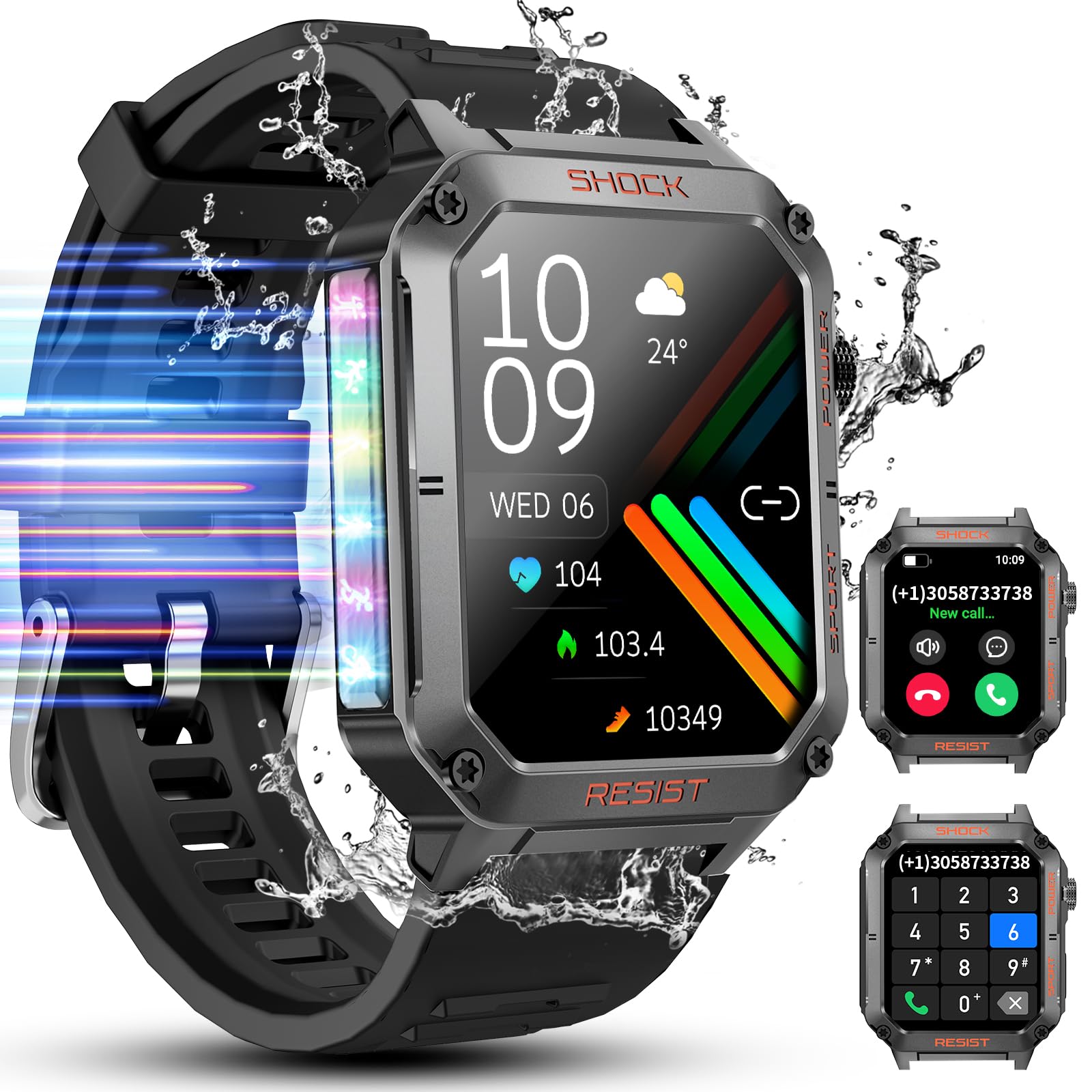 Walkerfit Running Watch With Pedometer, Waterproof Military Smart Watches For Men Call/Answer And Heart Rate Monitor, Multi Spor