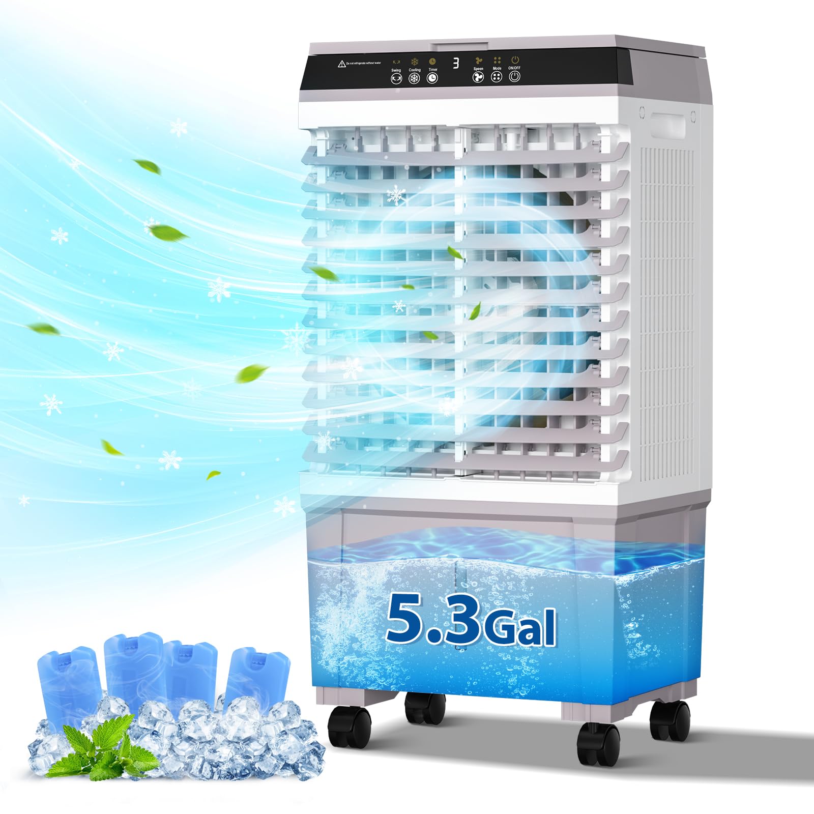 LifePlus Evaporative Air Cooler, 1800CFM Windowless Air Conditioner Portable for Large Room Commercial Garage Outdoor, 3 In 1 Sw