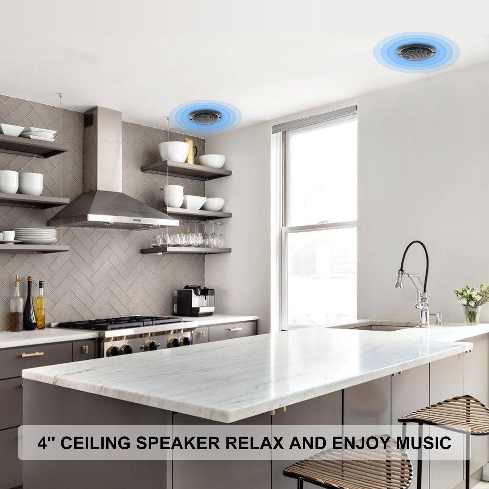 Herdio 4 Inches Waterproof Marine Ceiling Flush Wall Mount Speakers With 160 Watts Power, Handling For Kitchen Bathroom Boat Car