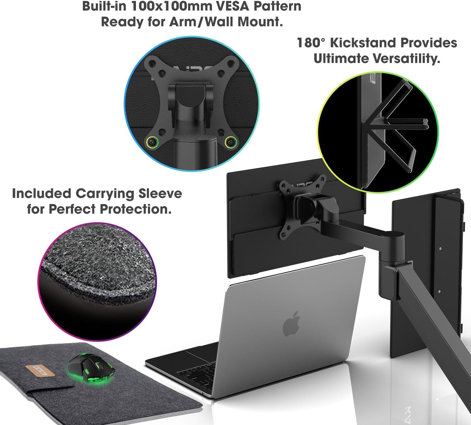 Kado 15.6'' Fhd 1080P Ultra-Slim Laptop Monitor 1920X1080, Ips Second Display 180 Kickstand Protective Case Sleeve, Screen Exten