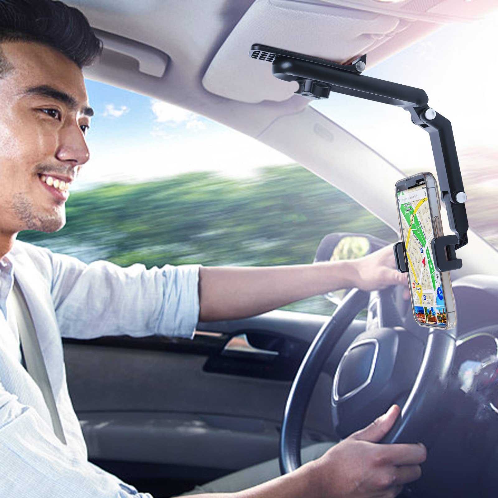 Xefinal Sun Visor Phone Holder,360� Rotatable Rearview Phone Holder, Cell Phone Holder For Car Sun Visor Perfectly For Iphone, Samsung & Other Cellphone, Car Accessories