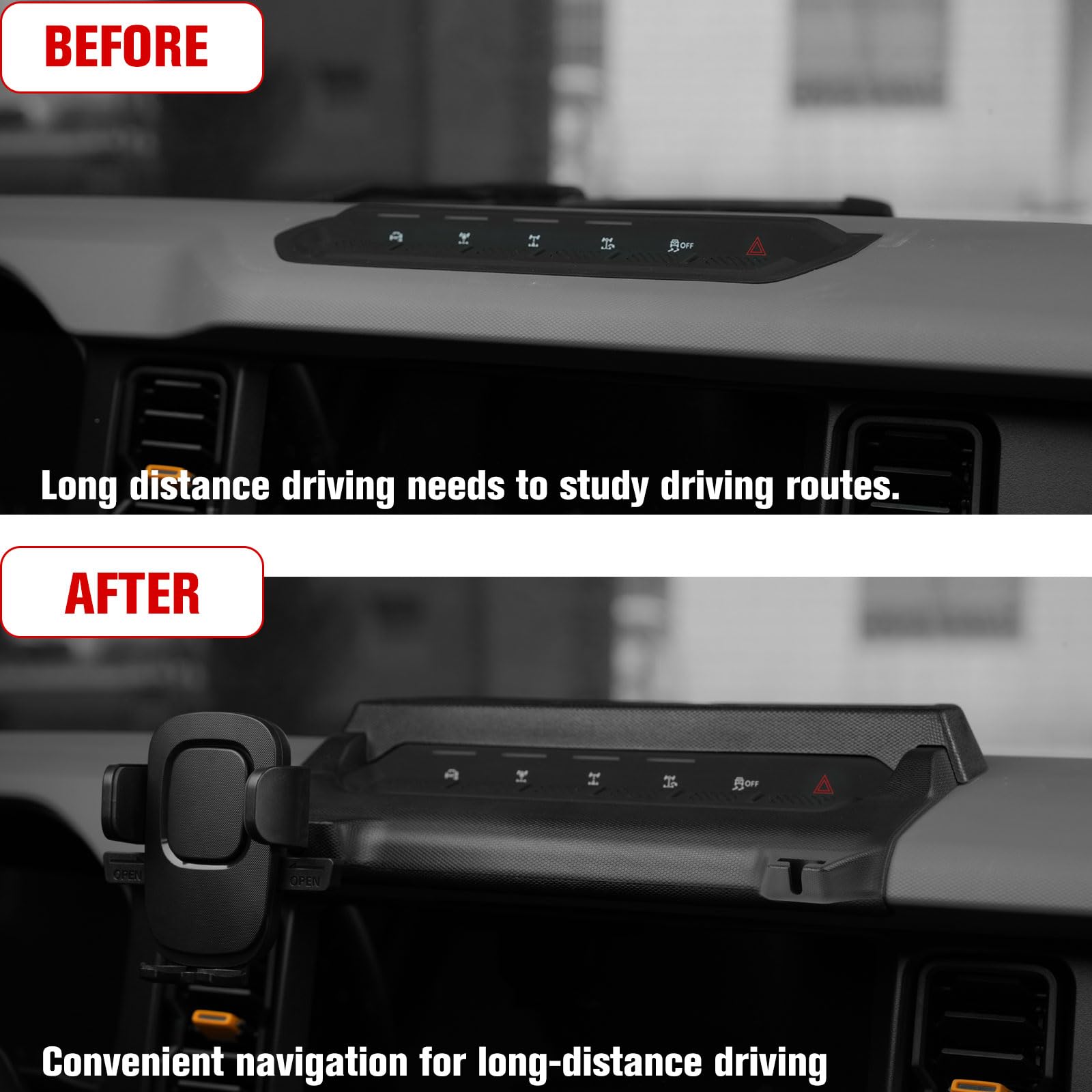 Litmiracle Upgrade Dashboard Mobile Phone Holder For Ford Bronco, Cell Phone Mount With Tray Internal Accessories Automobile Cra