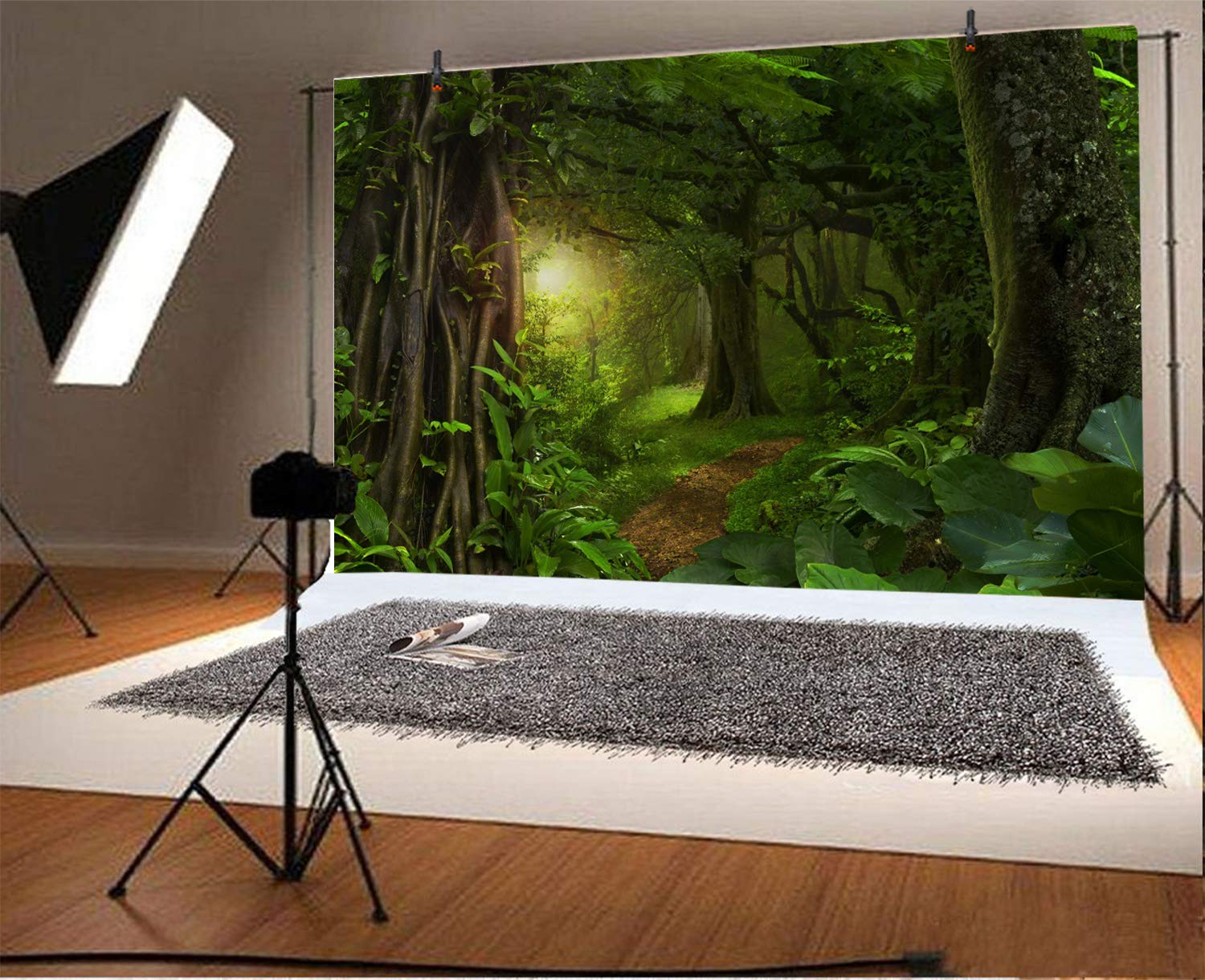 Lfeey 5X3Ft Fairytale Rainforest Photo Backdrop Kids Birthday Party Events Decor Evergreen Forest Jungle Natural Scenery Photogr