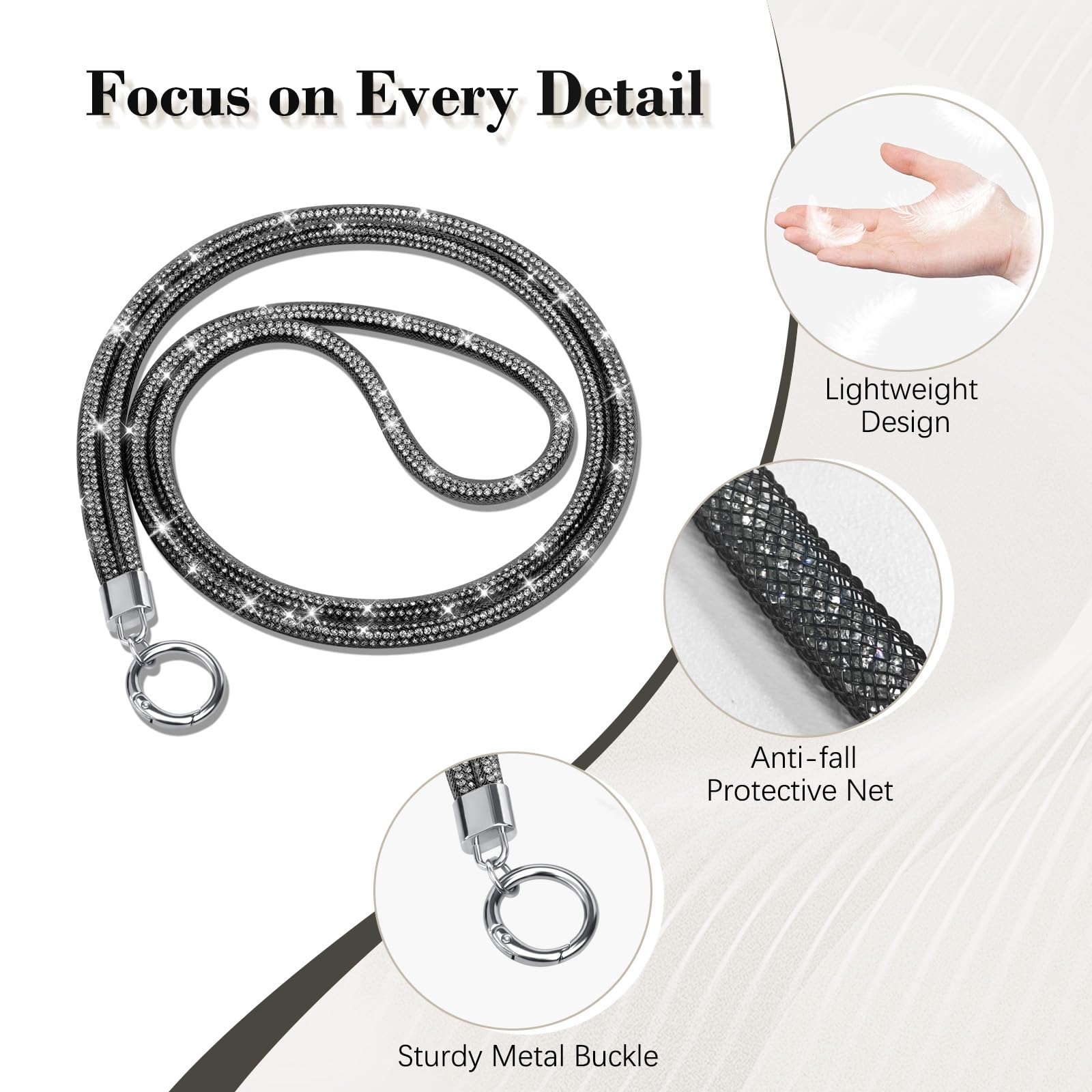 Timovo Universal Phone Lanyard Crossbody, Rhinestone Cell Phone Chain Anti-Theft With 1   Shiny Phone Strap, 1   Wrist Strap, 2