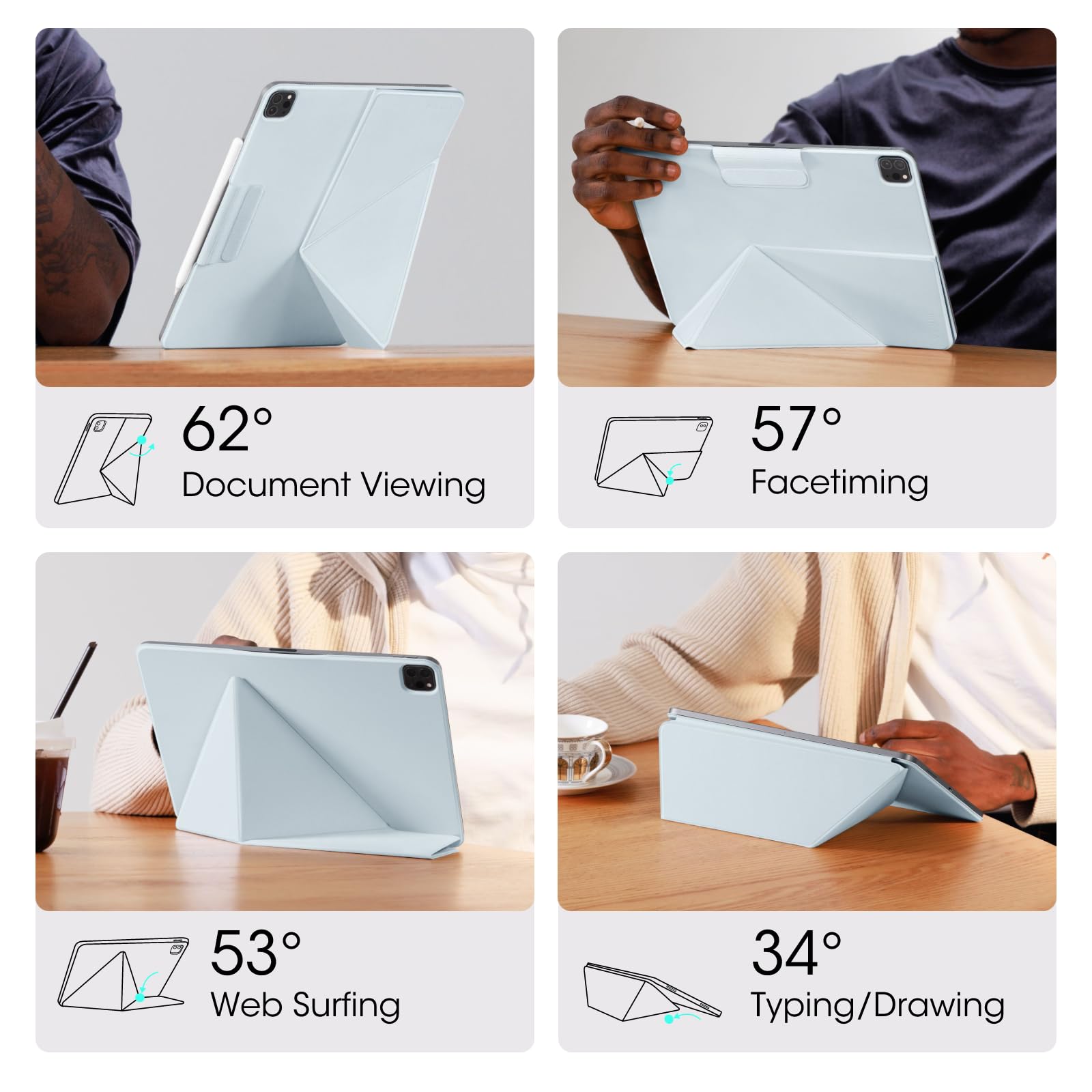 Pitaka Ipad Pro 11 Inch Case, Compatible With Ipad Air M2 11 Inch (6Th/5Th/4Th Gen) & 2022/2021/2020/2018 Ipad Pro 11 (1 4Th Gen), Portrait/Landscape Magnetic Case With 4 Standing Angles   Blue