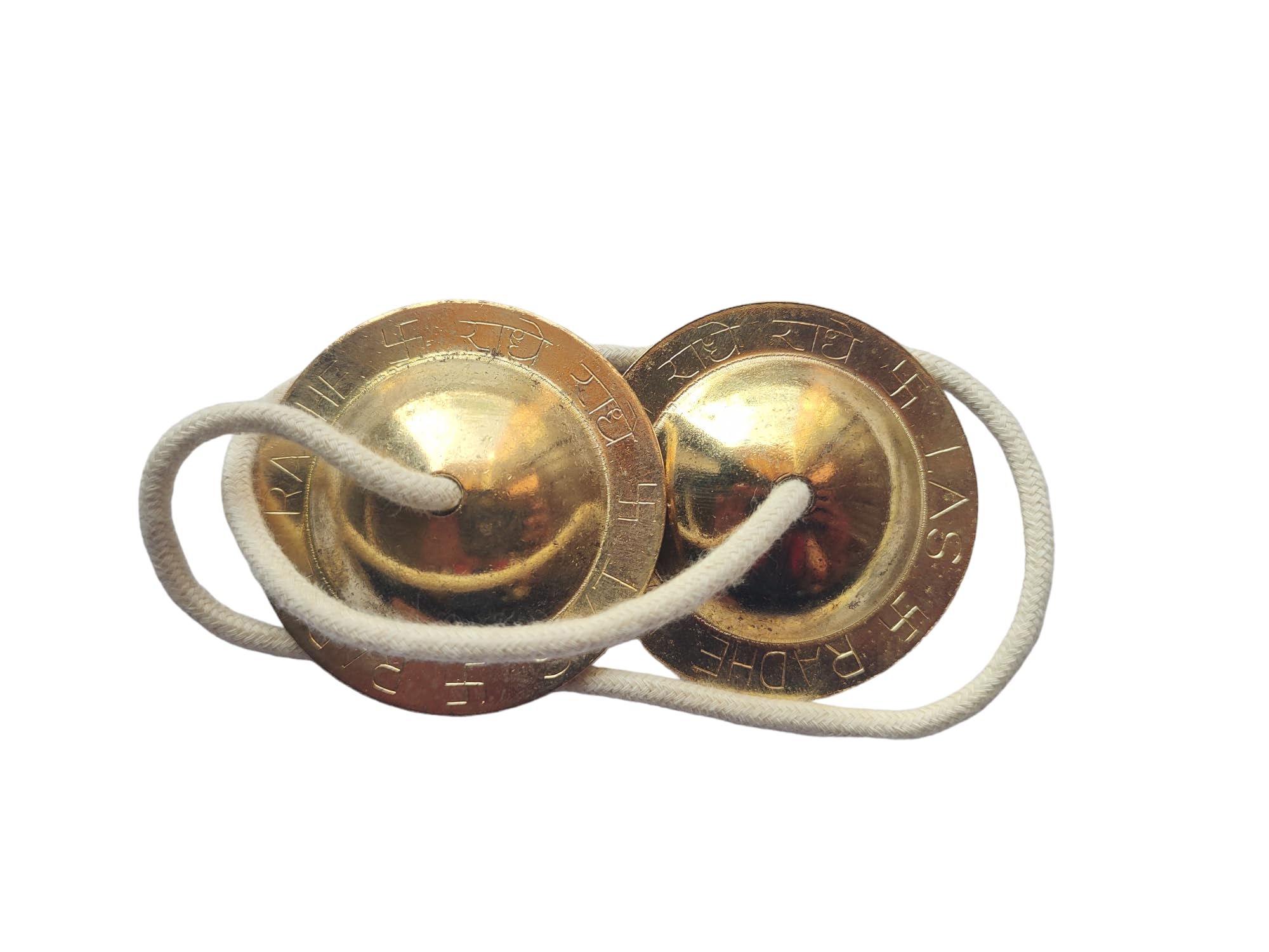 BHAVICREATION Manjeera Manjira Cymbals Hand Cymbal Metal Clapper Shree Radhe Manjeera for Puja (1 Quantity), Bhavi-1