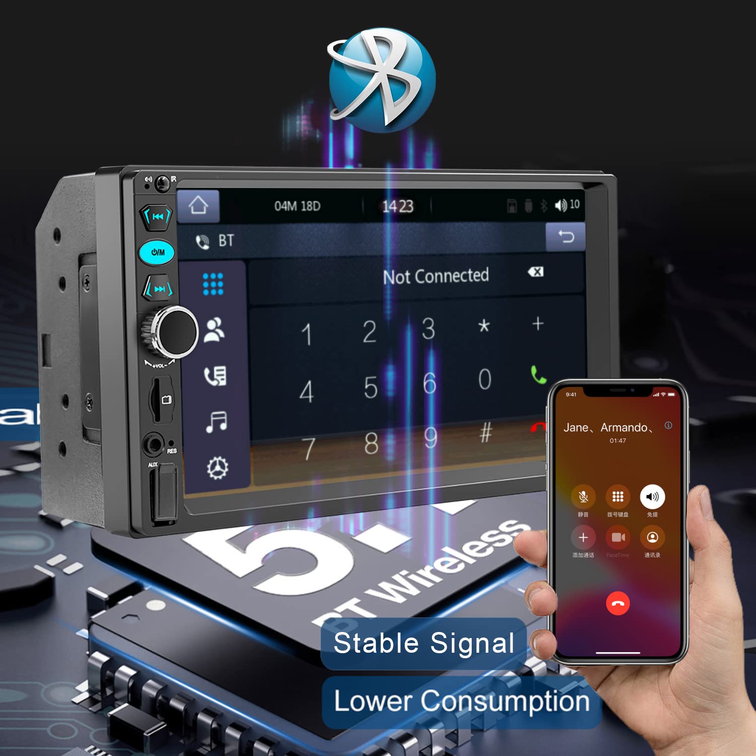 7 Double Din Touch Screen Car Radio With Apple Carplay,7 Inch Bluetooth Car Stereo With Backup Camera, Fm Steering Wheel Control