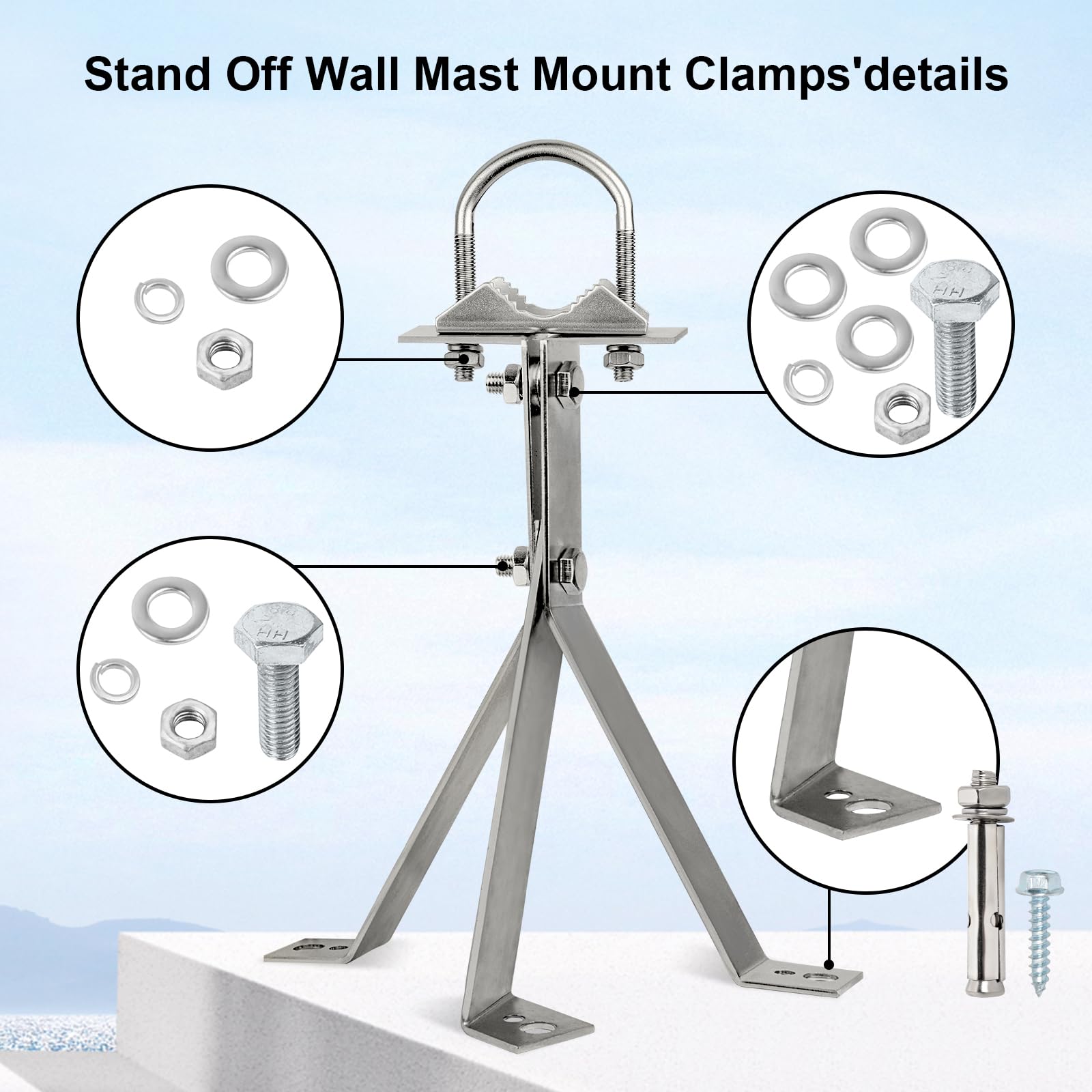 XRDS-RF Antenna Wall Mount - Heavy-Duty 10 Inch Metal Bracket - Windproof 2-Leg & 3-Leg Design - Silvery Finish
