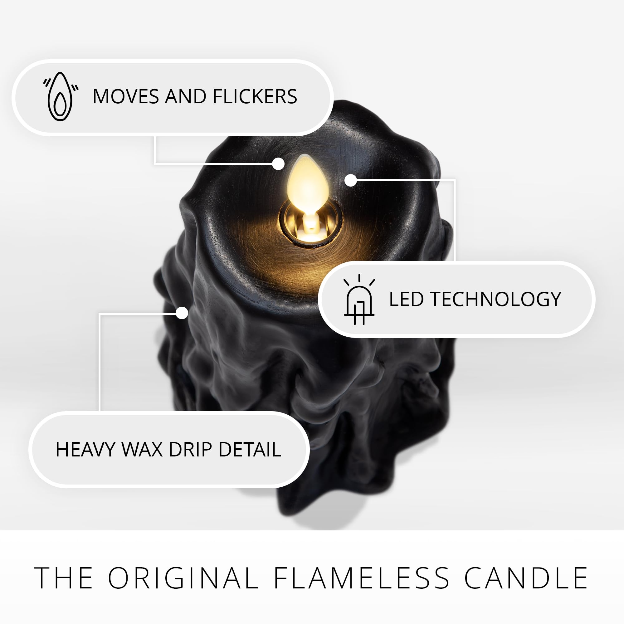 Luminara Black Heavy Wax Drip Flameless Candle Heavy Dripped Led Pillar Real Wax Unscented Dripped Edge, Timer Function (3.4 X 4