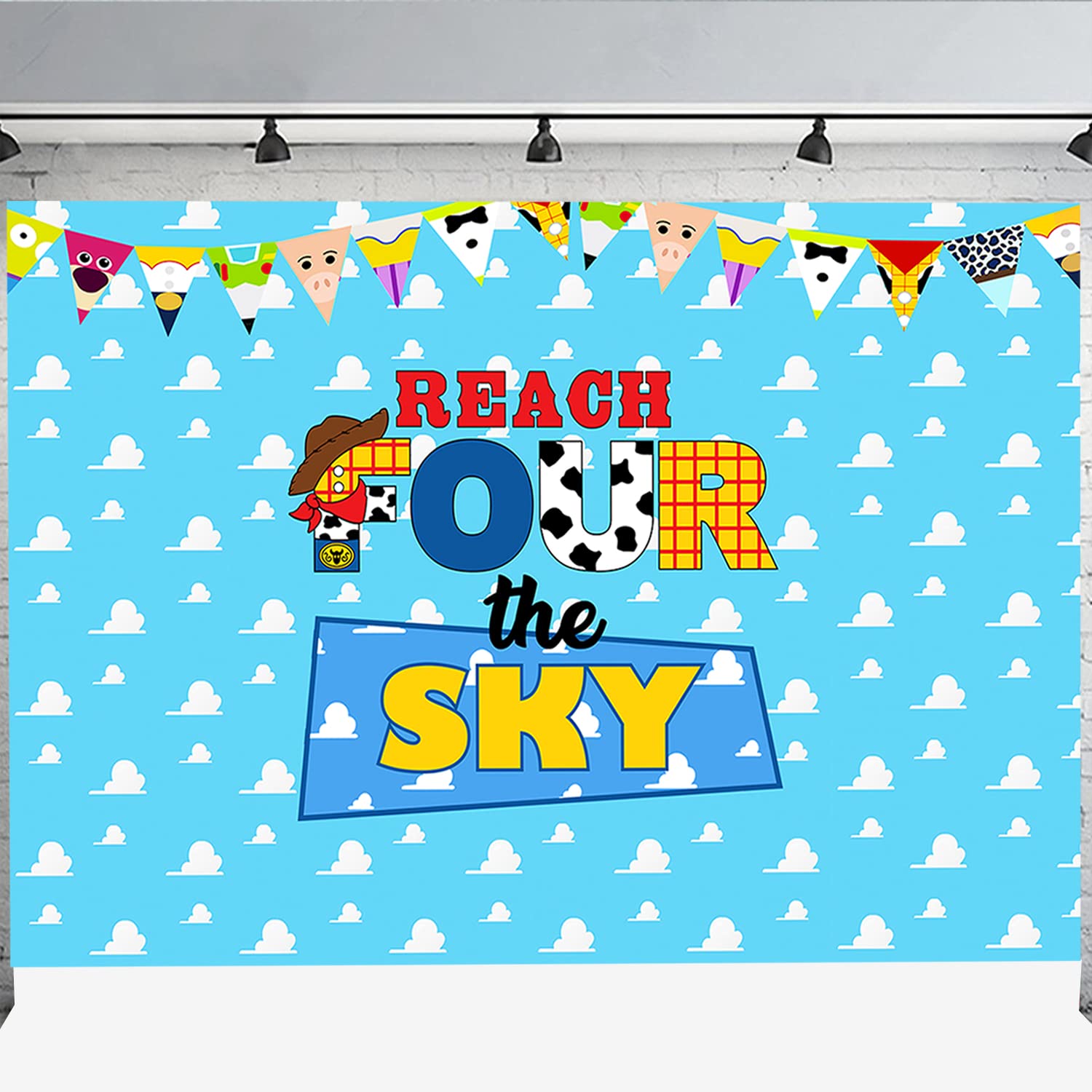 Reach Four The Sky Backdrop 4Th Birthday Party Backdrop Banner For Boys Girls 4Th Birthday Decorations 5X3Ft
