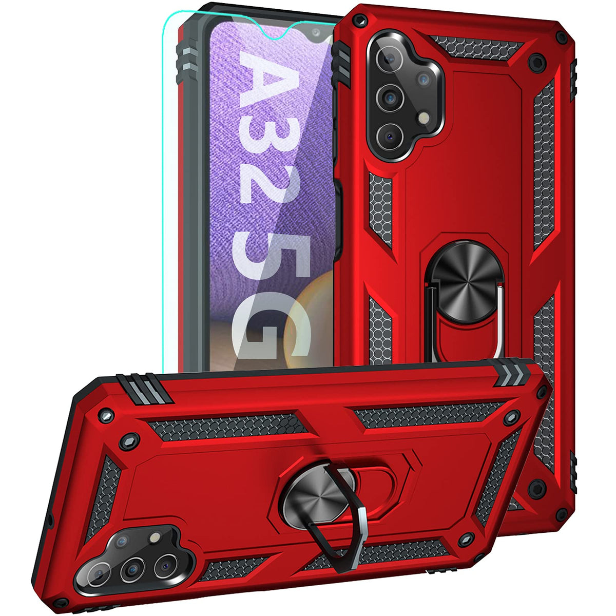 Yzok For Galaxy A32 5G Case,Samsung A32 5G Case, With Hd Screen Protector,[Military Grade] Ring Car Mount Kickstand Hybrid Hard