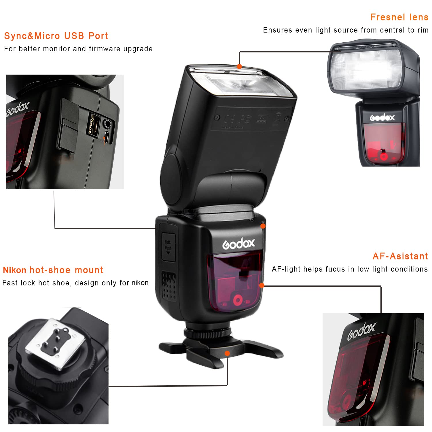 Godox V860Ii N Ttl Flash 2.4G Gn60 1/8000S High Speed Sync Speedlite 650 Full Power Flashes Compatible With Nikon D800 D700 D710