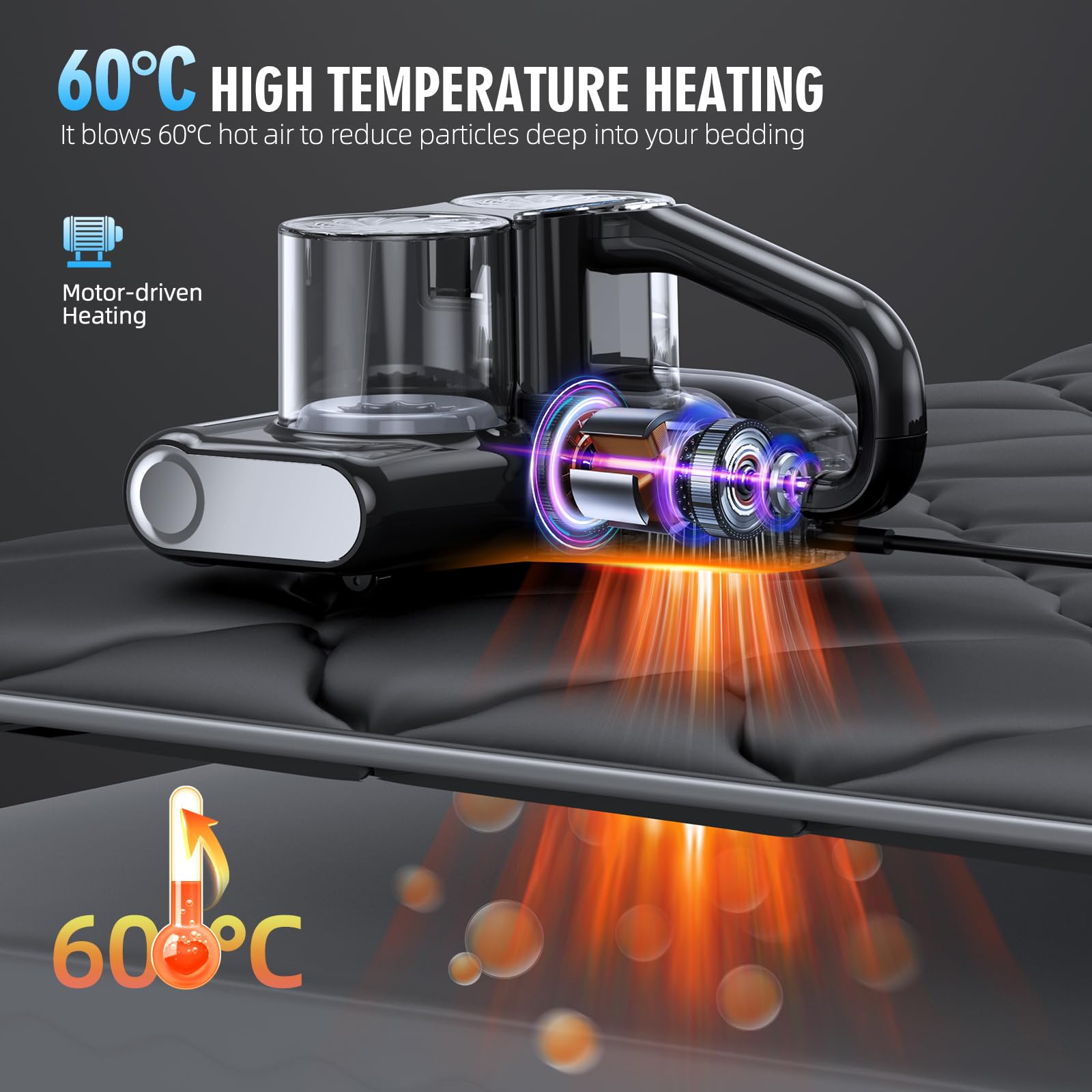 Jphyll Mattress Vacuum Cleaner, 16Kpa Bed Vacuum Cleaner With 253.7Nm Uv C Light & Hepa Filter & Heating & Ultrasonic Quintuple