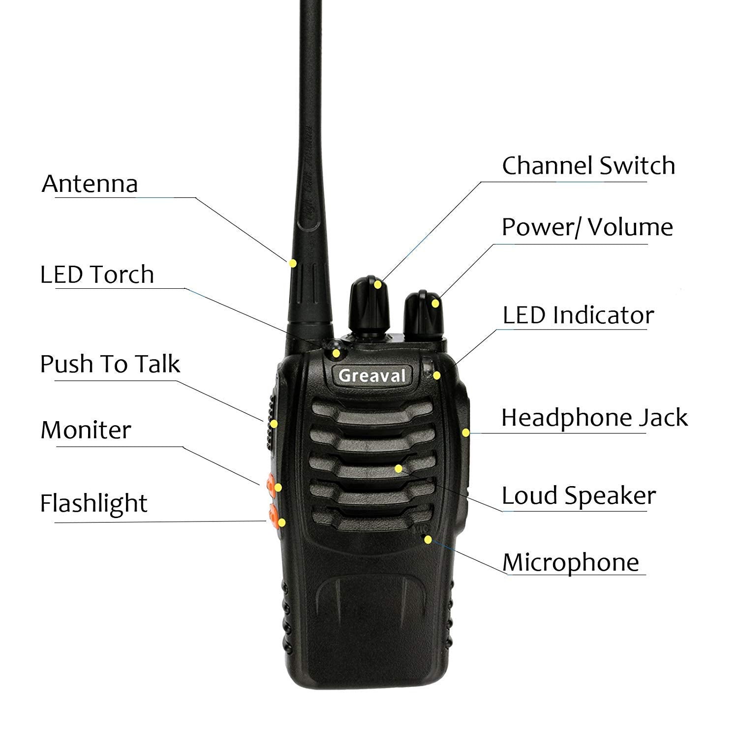 Greaval Walkie Talkies 10 Pack Rechargeable Two Way Radios With Earpiece 16 Channel Uhf Radio For Adults, Li Ion Battery And Cha