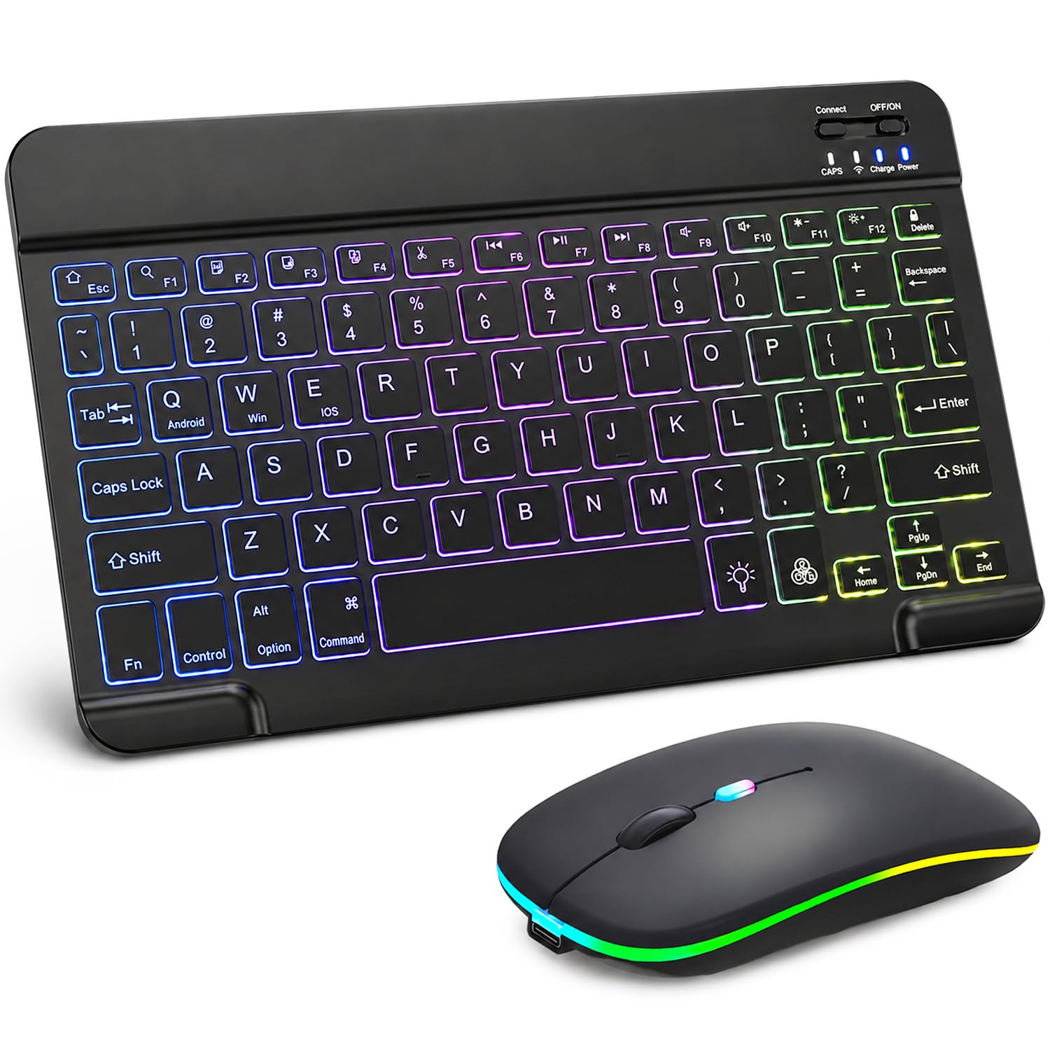 Backlit Bluetooth Keyboard and Mouse for iPad, Rechargeable Slim Portable Wireless Keyboard and Mouse for iPad Tablets, Compatib