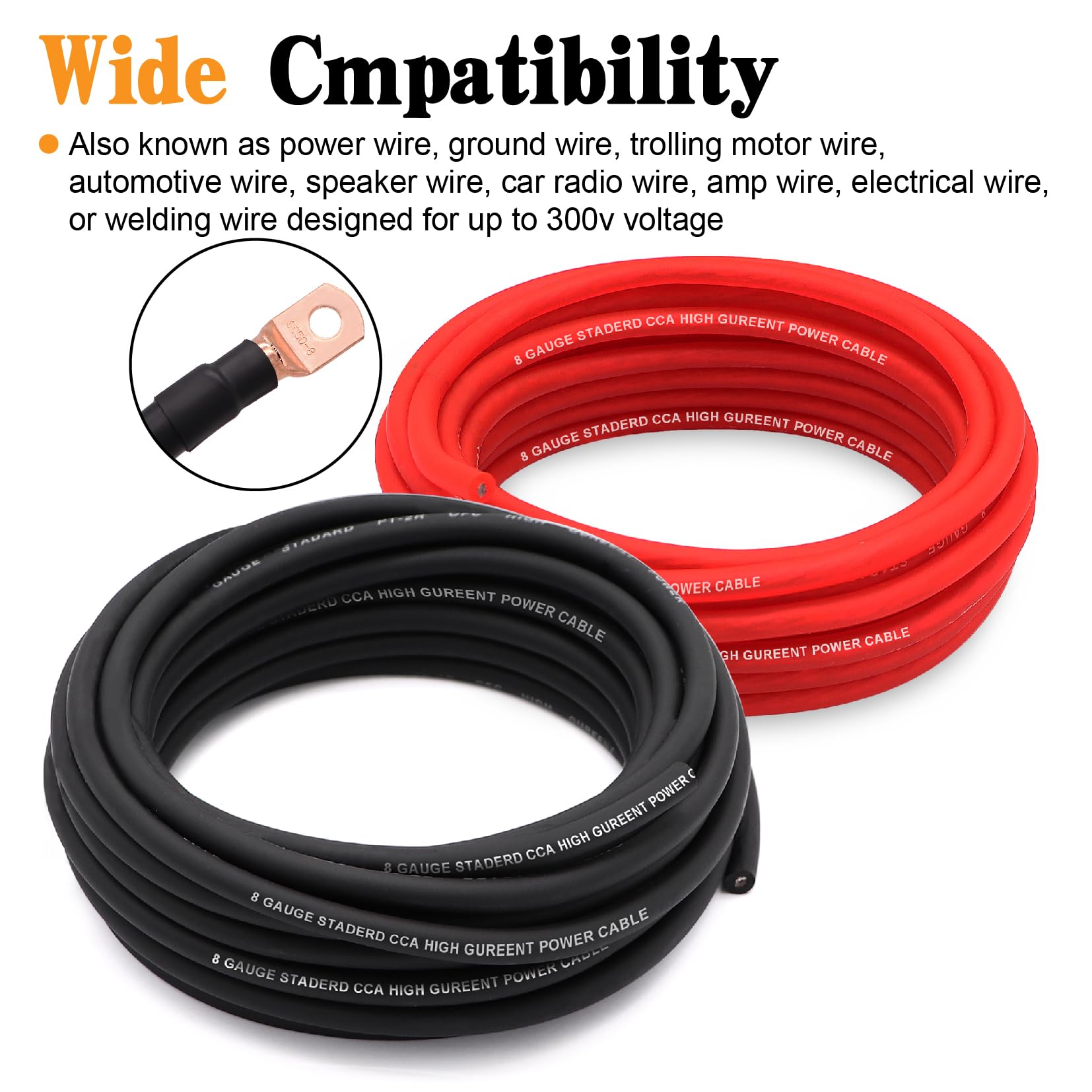 Taukealugs 8 Gauge Wire Copper Clad Aluminum Cca 50Ft Black/Red With 8Ga Lugs,60A Fuse Holder And Heat Shrink Tube   Battery Pow