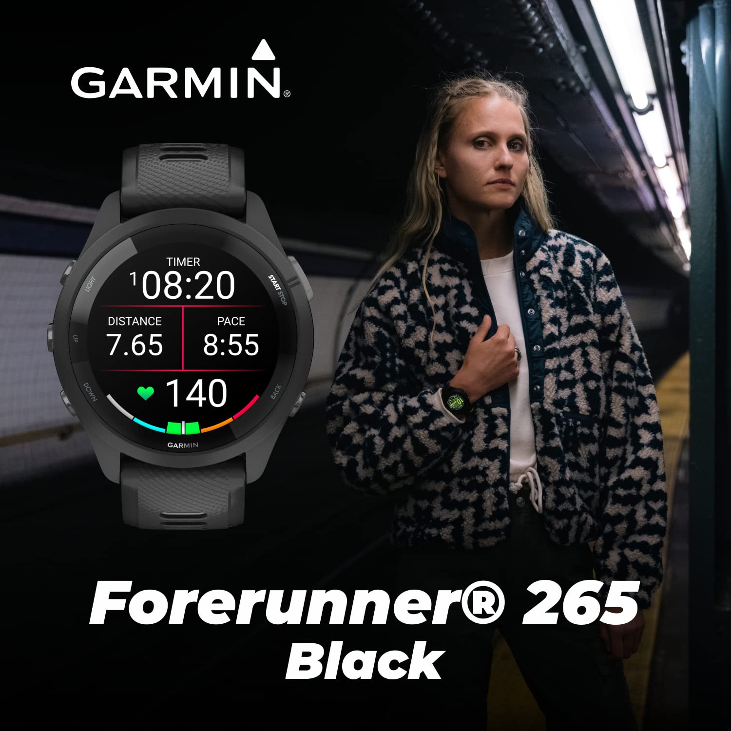 Wearable4U Garmin Forerunner 265 Music Gps Running 46 Mm Smartwatch, Black With Amoled 1.3 In Touchscreen Display Black Earbuds
