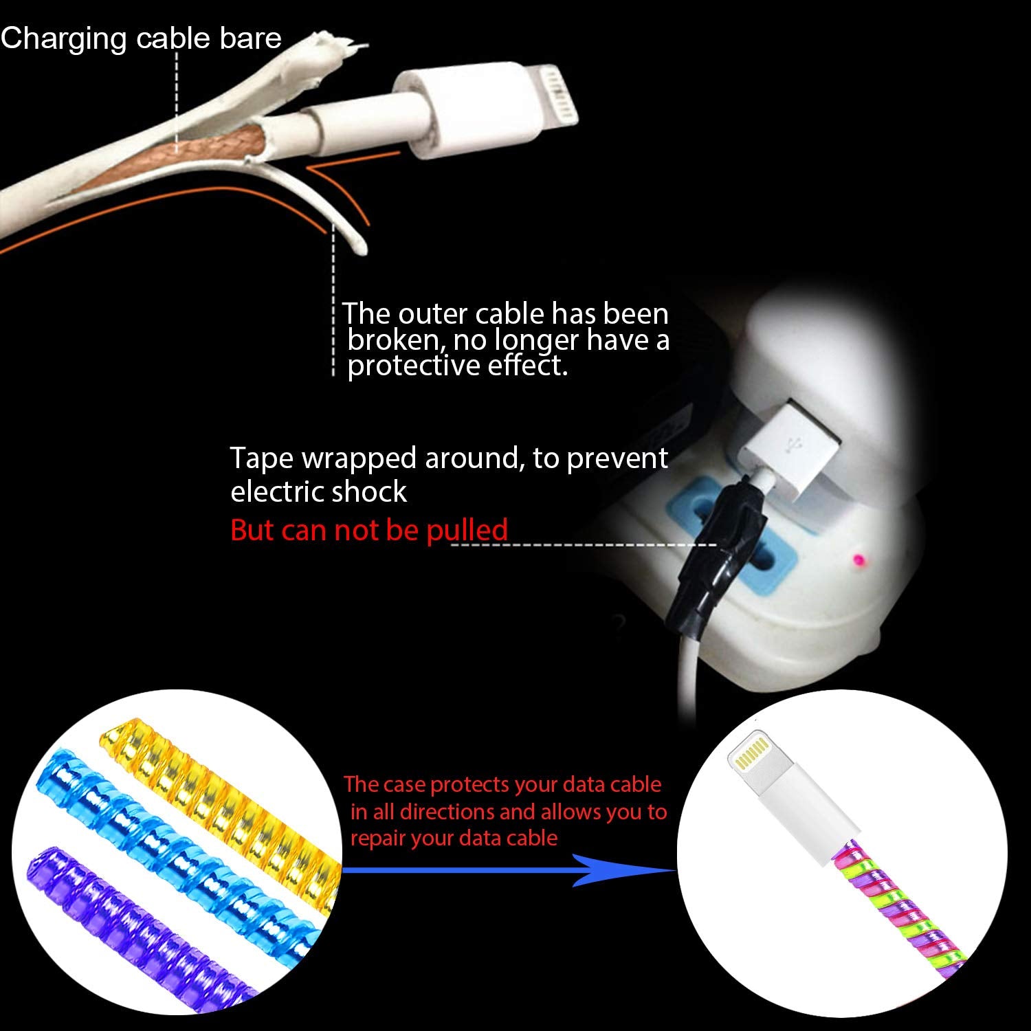 Rancco Cable Protector/Wire Repair/Pets Chew Cable Protector/Headphone Saver, 8 Pc Spiral Cable Strain Relief Cable Wrap Tube Ch