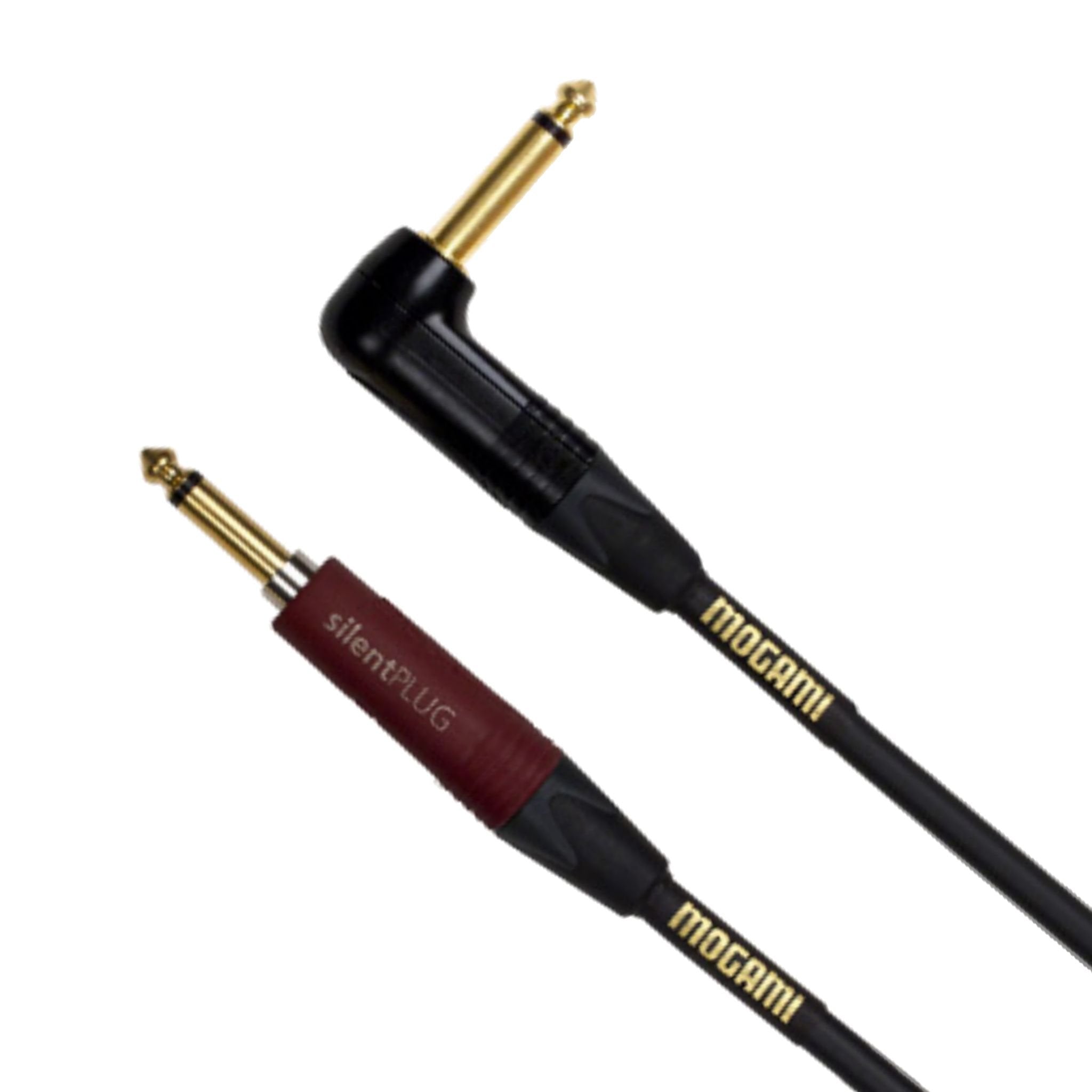 Mogami Gold Inst Silent S 10R Guitar Instrument Cable, 1/4' Ts Male Plugs, Gold Contacts, Straight Silentplug To Right Angle Connectors, 10 Foot