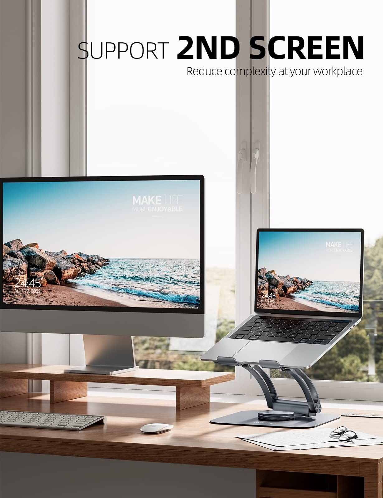 Nulaxy 360� Rotating Laptop Stand For Desk, Ergonomic Notebook Riser With Adjustable Swivel Base Foldable Computer Holder Portable Office Accessories Compatible With All 10 17' Laptops