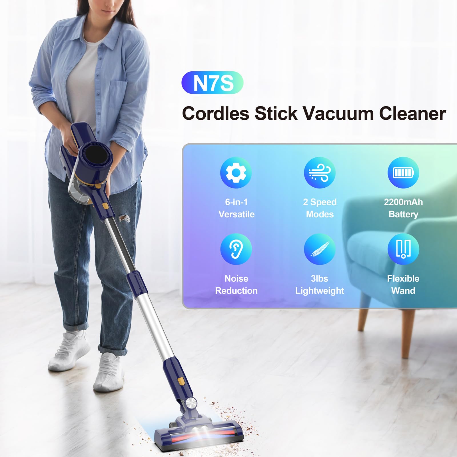 Powaert Cordless Vacuum Cleaner, 6-In-1 Multifunction Cordless Vacuum, 210W Powerful Vacuum Cleaner, 6 Cell 2200Mah Stick Vacuum