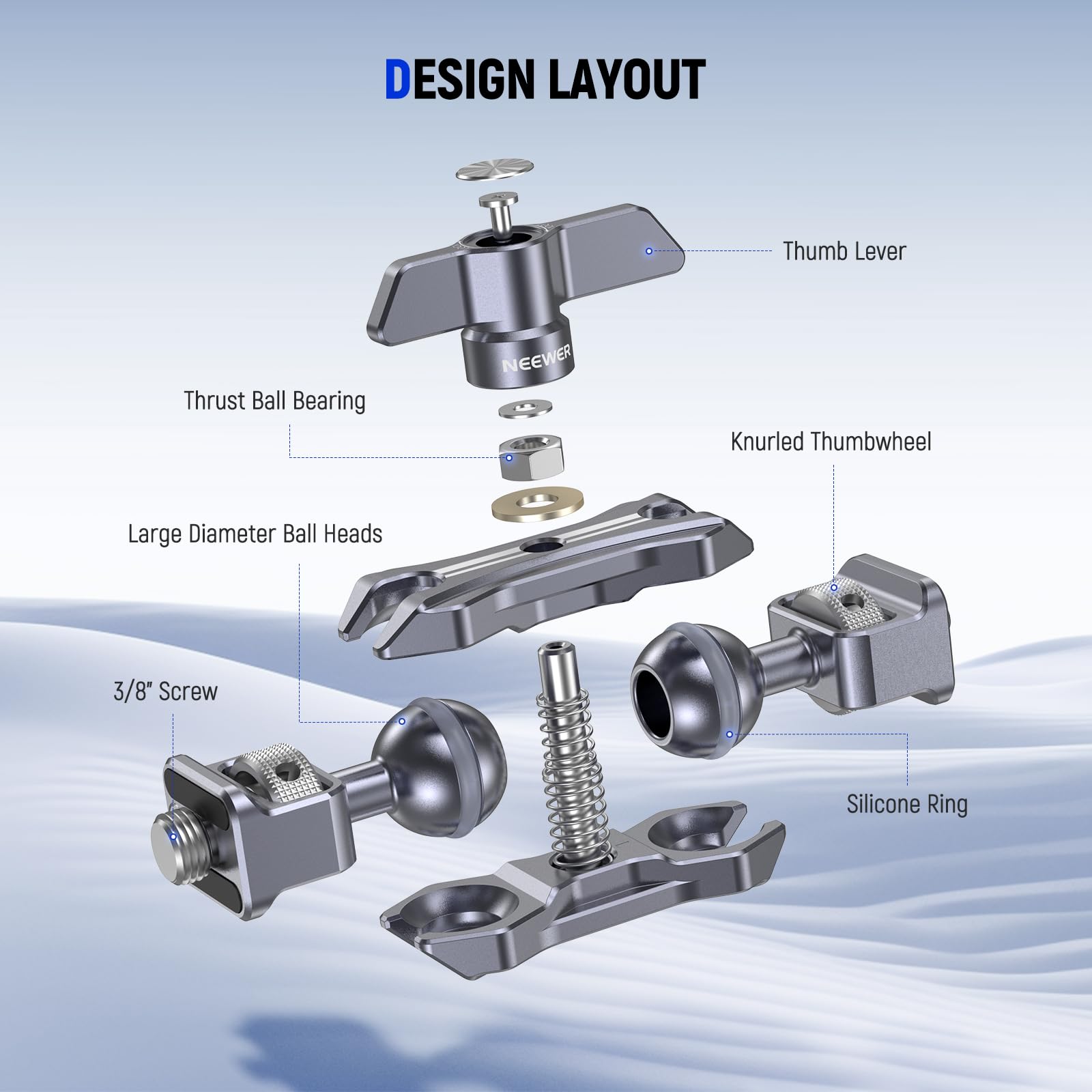 Neewer Lightweight Magic Arm, Articulating Friction Arm With 1/4'' & 3/8'' Screws, Retractable Anti Twist Locating Pin & 360 Bal