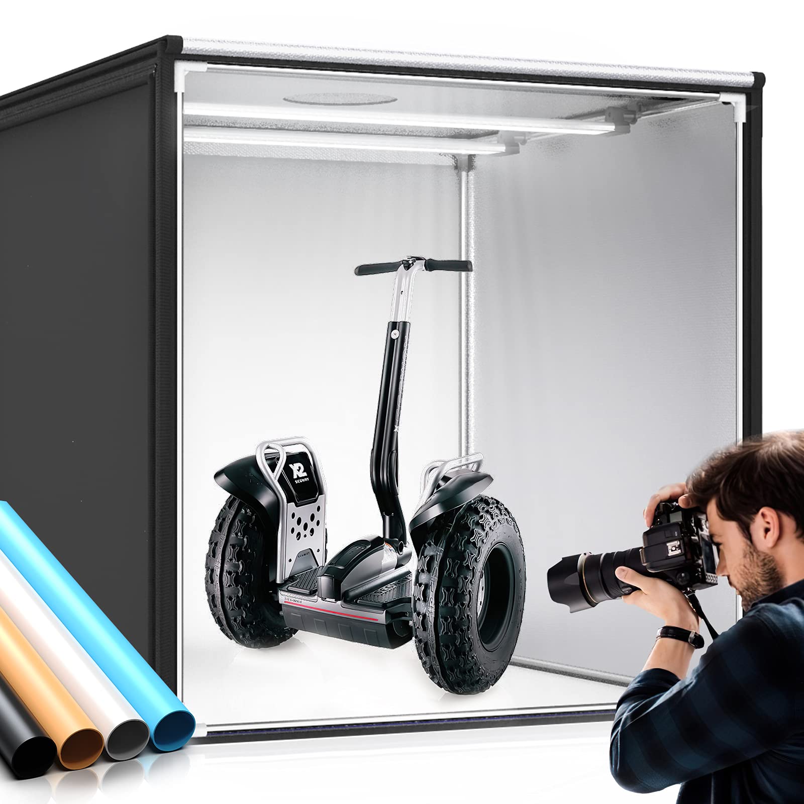 Photo Light Box, Samtian 100X100X100Cm Portable Folding Studio Box Professional Tabletop Photography Lighting Kit 4 Colors Backd
