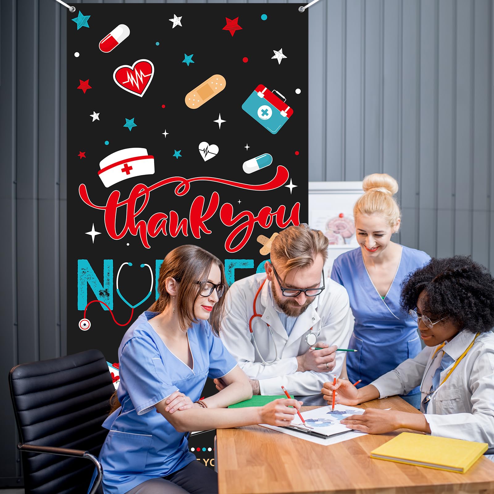 Thank You Nurses Door Cover Nurses Week Door Banner Nurse Appreciation Backdrop,71 * 35 Inch Fabric Banner For Nurse Day Medical