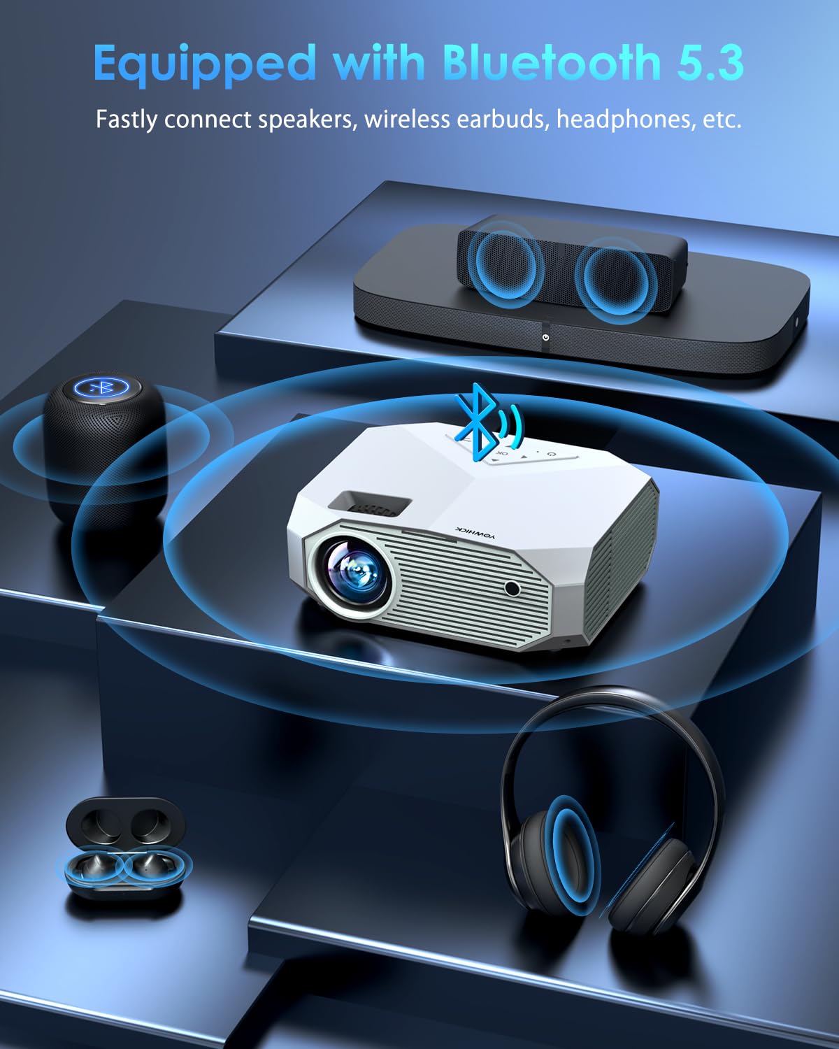 Yowhick 4K Projector With Wifi And Bluetooth, 20000L Native 1080P Outdoor Portable Movie Projector, Smart Video Projector, 50% Z