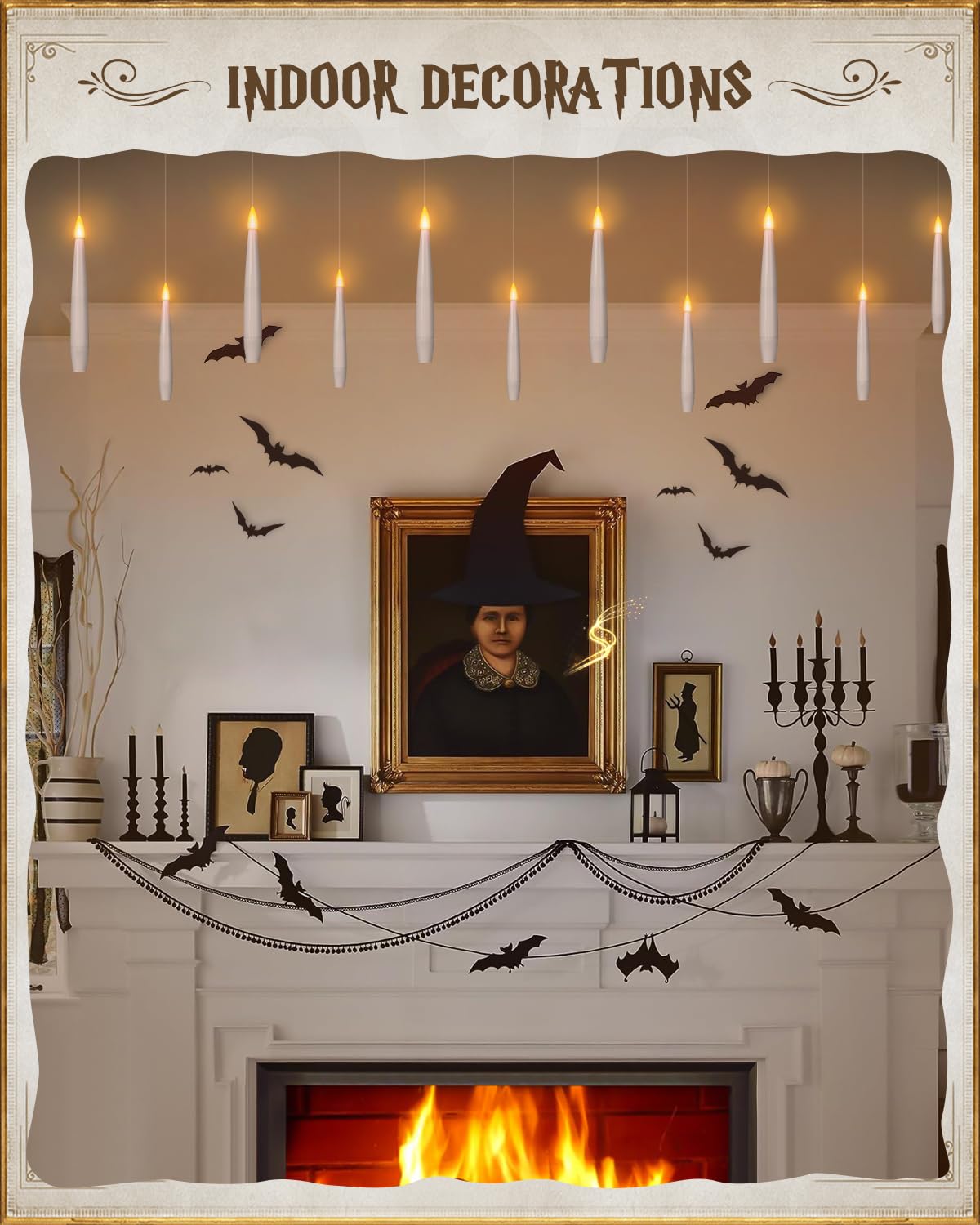 Tlpuhu Floating Candles With Wand 20Pcs   Halloween Decorations, Magic Hanging Candles With String Flickering Warm Light Led Fla