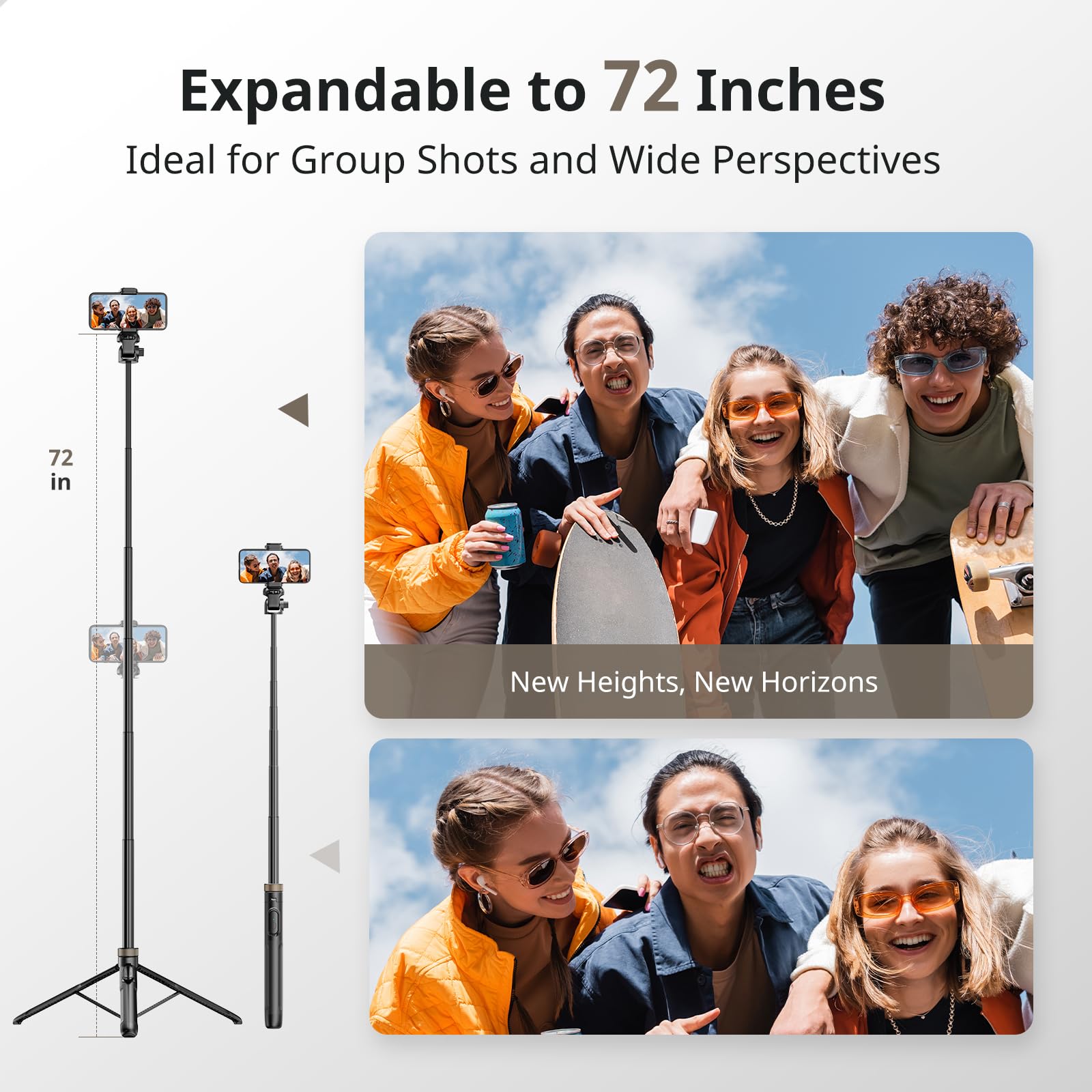 Sensyne 72'''' Phone Tripod, Extendable Tripod For Iphone & Selfie Stick With Detachable Phone Holder & Wireless Remote, Iphone