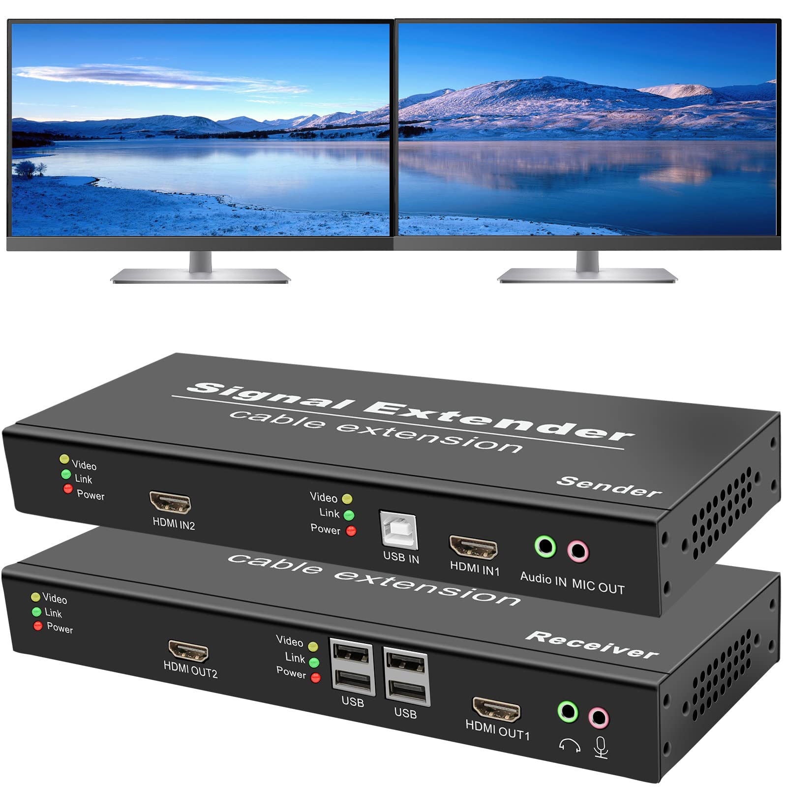Dual Monitor Kvm Extender Over Cat5E/6/7 Up To 120M(394Ft), 4K@30Hz Dual Hdmi Kvm Extender For 2 Monitors Near Zero Latency, Wit