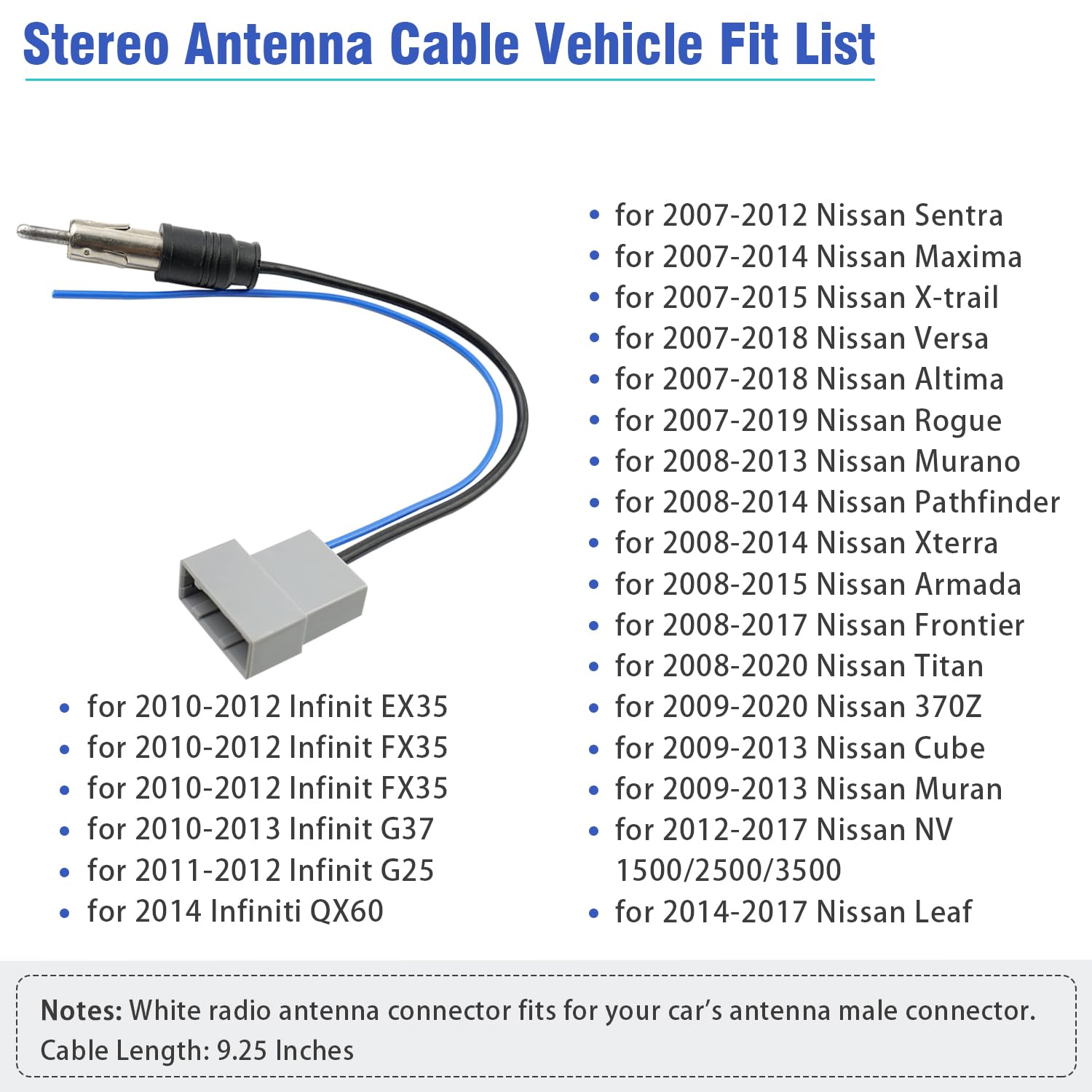 Jayubien Car Radio Antenna Adapter Cable Replacement For Nissan X-Trail Altima Rogue Xterra Frontier Leaf Pathfinder Infinit Ste