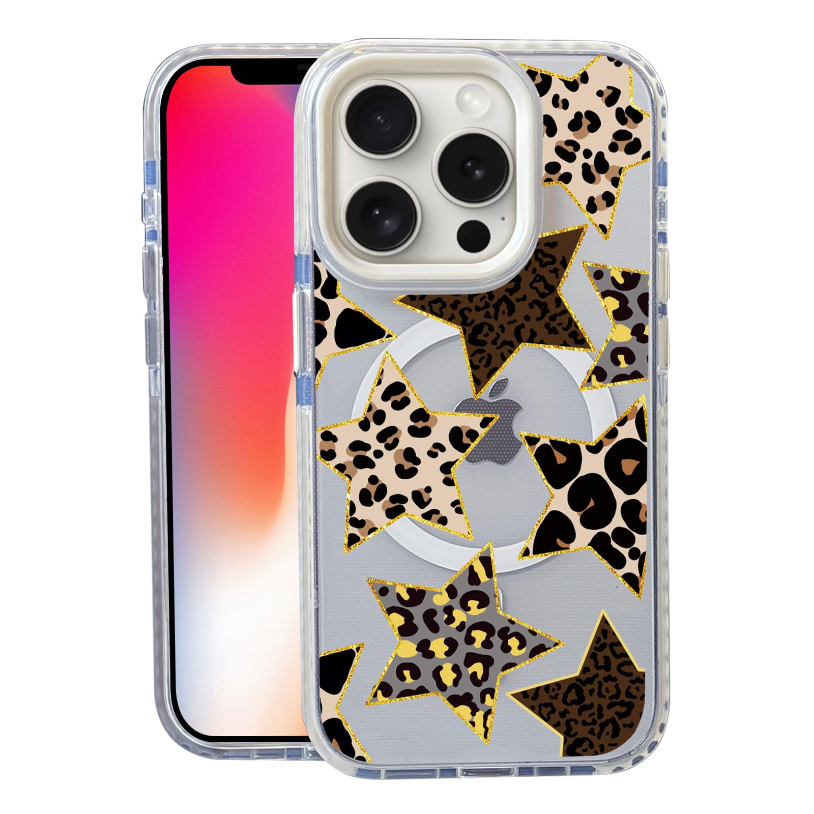 Nimeey Leopard Print Stars for iPhone 16 Pro Max Case,MagSafe Compatible,Matte Soft Slim Shockproof Cover,Anti-Fingerprint,Anti-