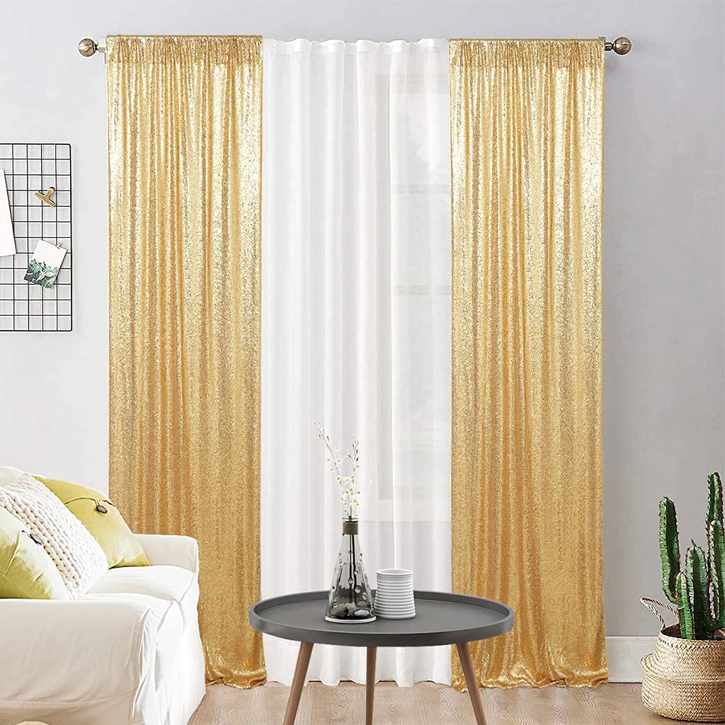 Juya Delight Gold Sequin Photography Backdrop Curtain For Wedding Party Decoration Festival Ceremony Video,2Ft X 8Ft X 2Pcs Gold