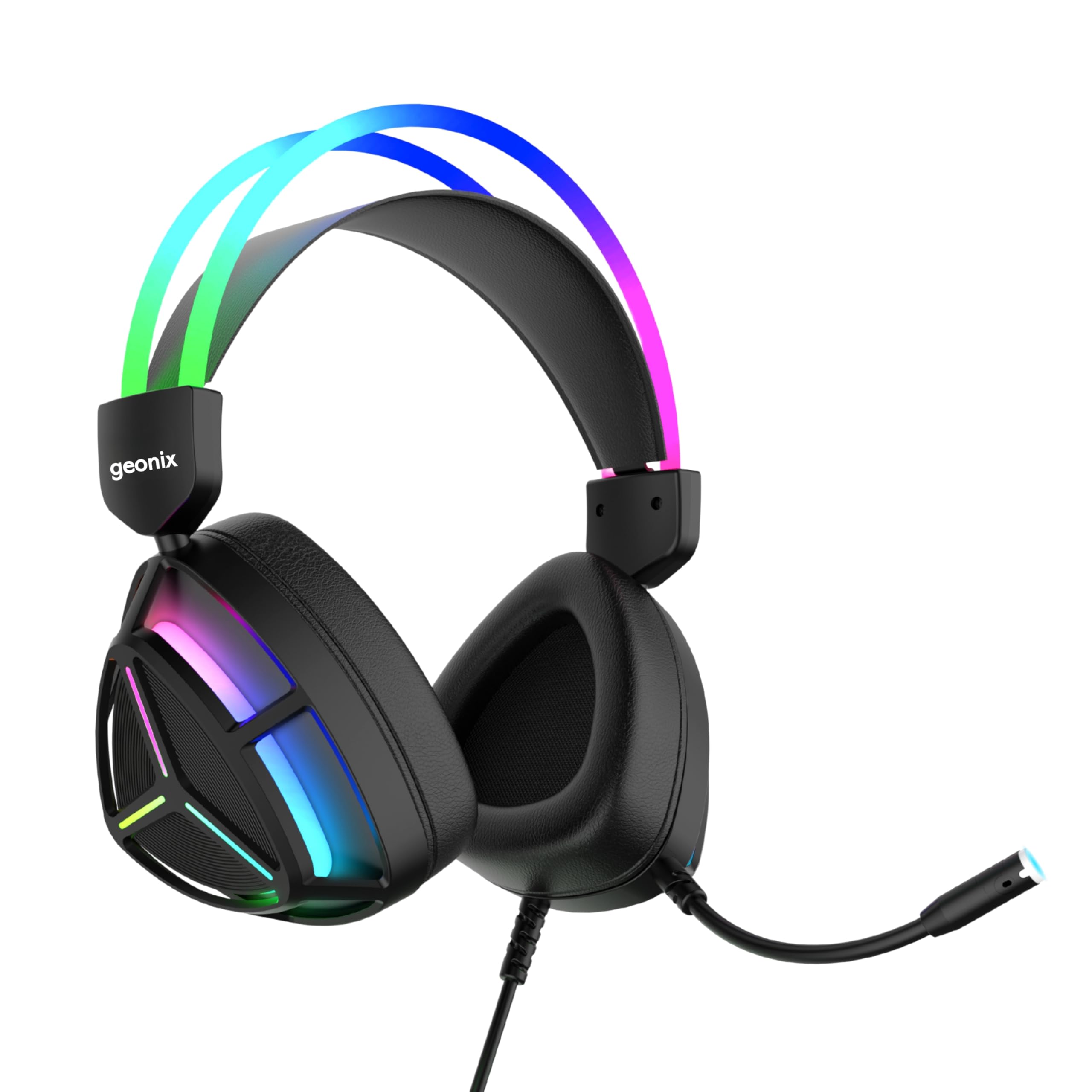 Geonix Audicle Tres Stereo Wired Gaming Over Ear Headphone With Rgb Light, 50Mm Neodymium Driver, 2 Mtr Braided Cable, Flexible 