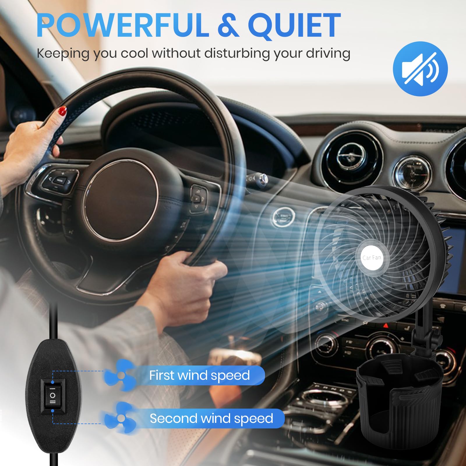 Car Fan, 2 In 1 Usb Fan Cup Holder Expander For Car, 6Inch Portable Vehicle Cooling Fan For Car Vehicle, Suv, Rv, Truck, Office,