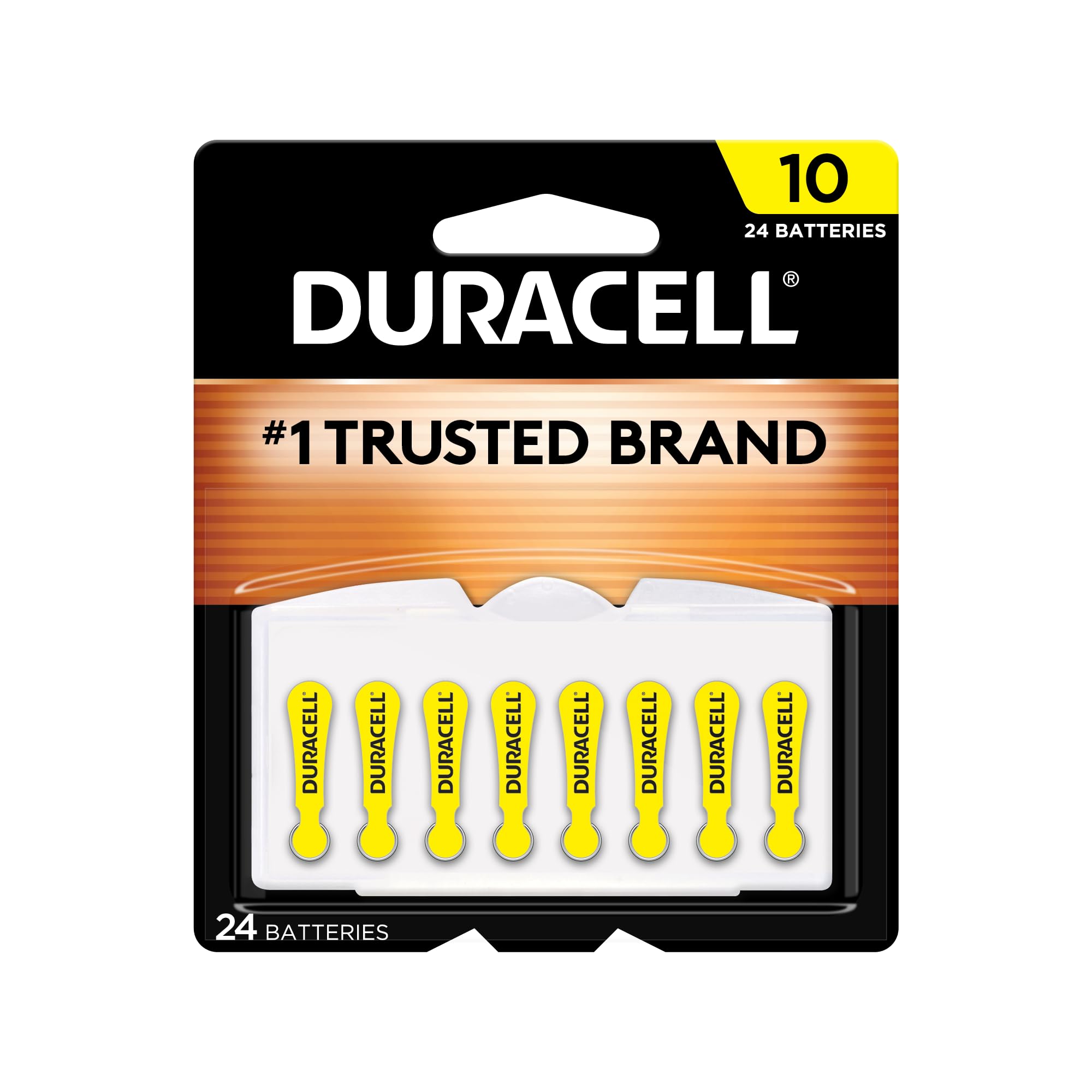 Duracell Hearing Aid Batteries Yellow Size 10, 24 Count Pack, 10A Size Hearing Aid Battery With Long Lasting Power, Extra Long E