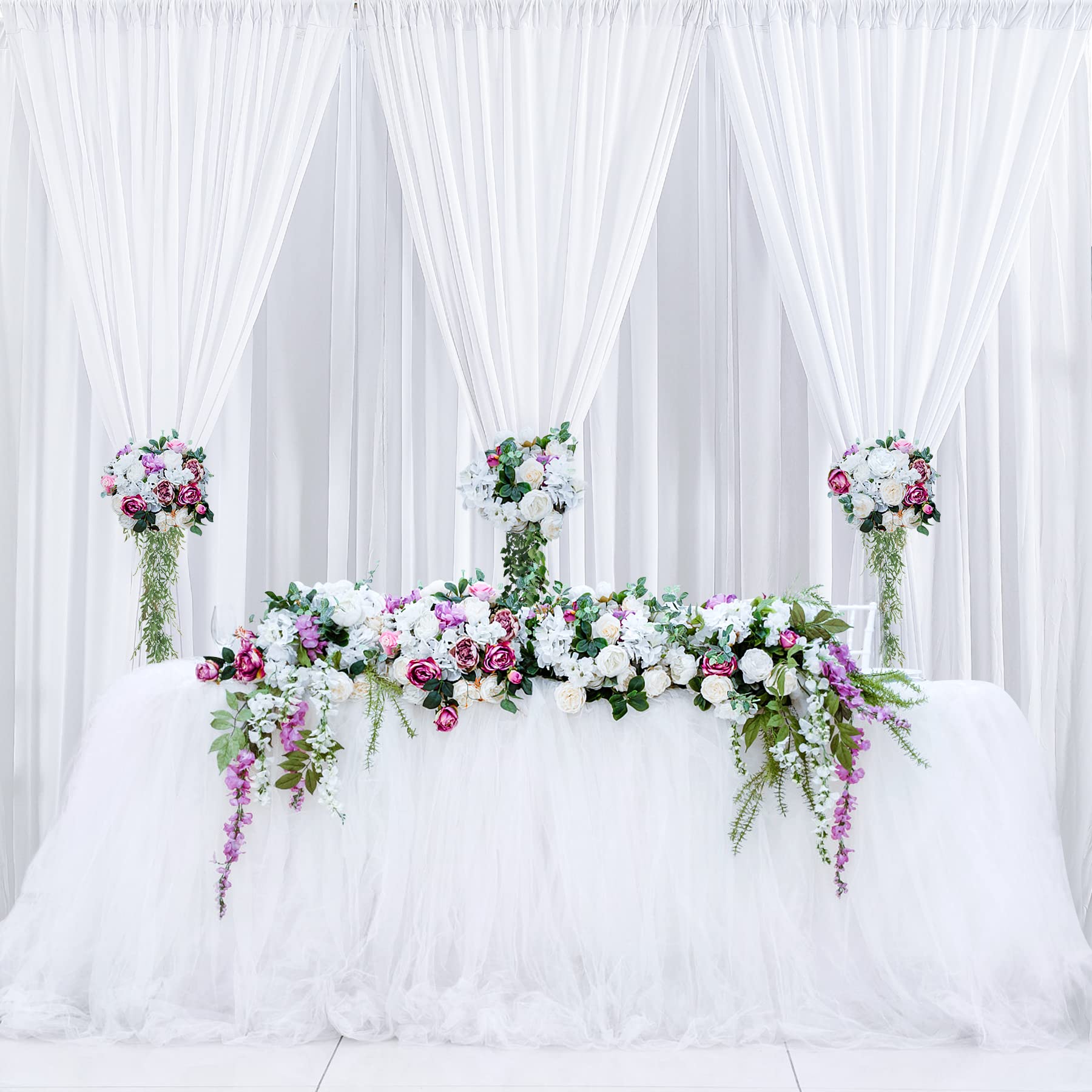 20 ft x 10 ft Wrinkle Free White Backdrop Curtain Panels  Polyester Photography Backdrop Drapes  Wedding Party Home Decoration Supplies-New