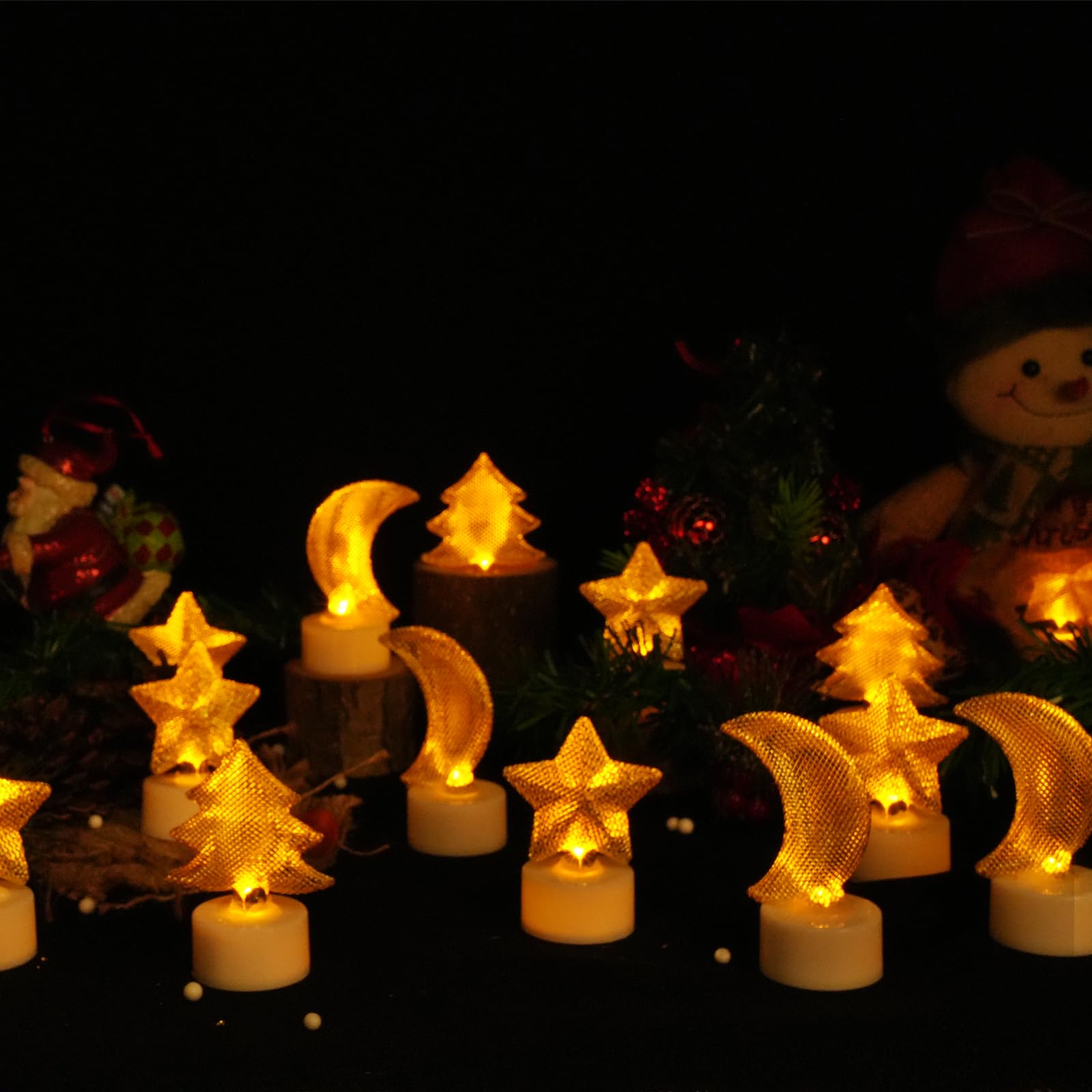 6Pcs Star Tea Lights Candles(Ironwork),Led Flameless Candles Battery Operated For Holiday Gifts,Led Mini Electric Faker Votive T