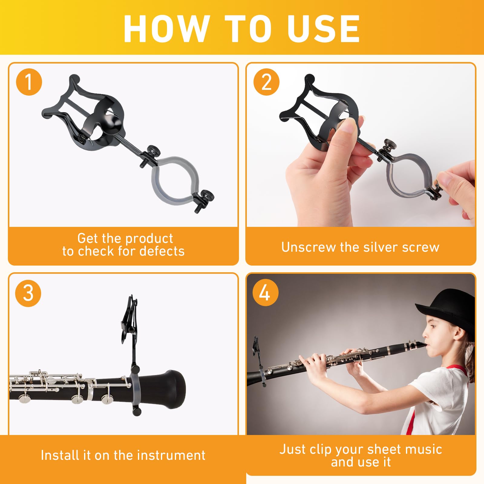 Clarinet Lyre,2 Pack Black Clarinet Lyre Holder For Marching Band,6.02Inch Clarinet Oboe Sheet Music Clip And Flip Folder,Genera